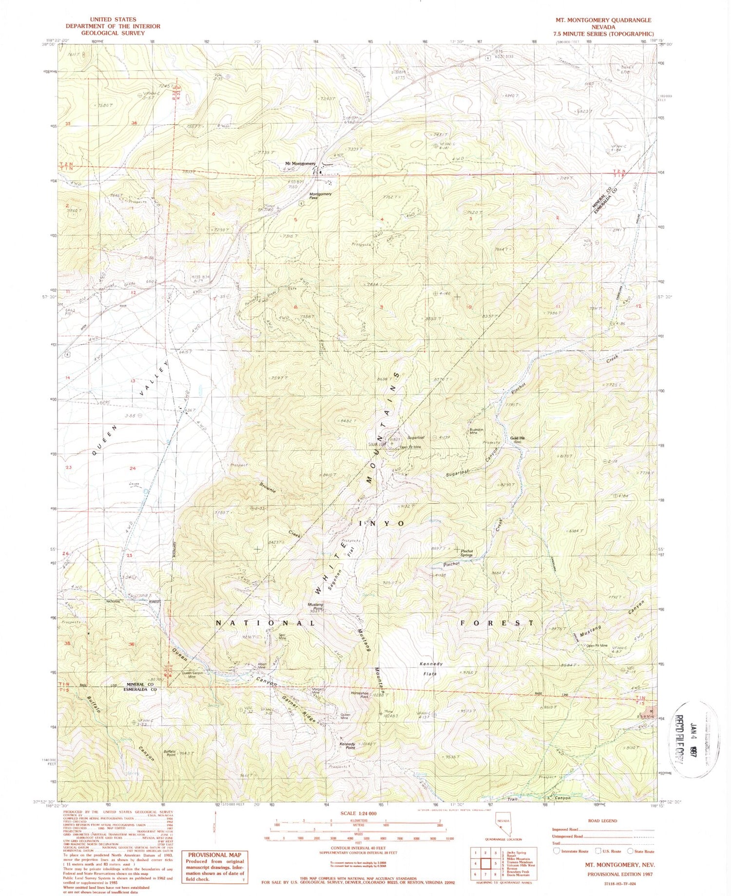 Classic USGS Mount Montgomery Nevada 7.5'x7.5' Topo Map Image