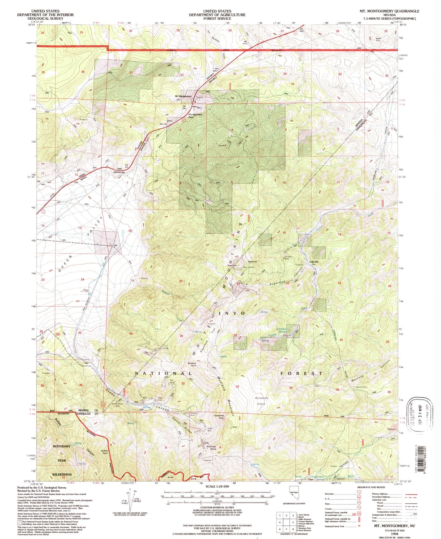 Classic USGS Mount Montgomery Nevada 7.5'x7.5' Topo Map Image