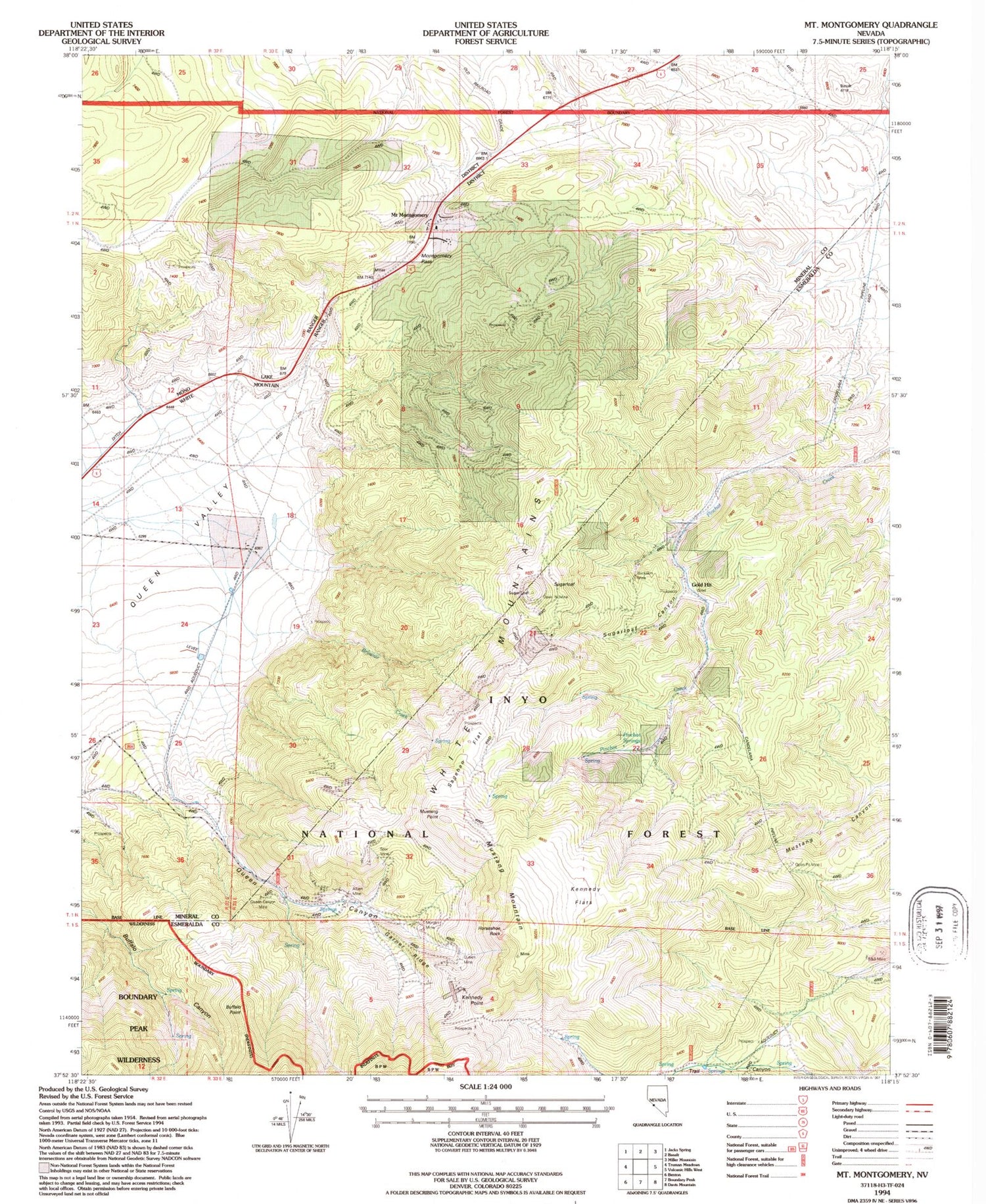 Classic USGS Mount Montgomery Nevada 7.5'x7.5' Topo Map Image