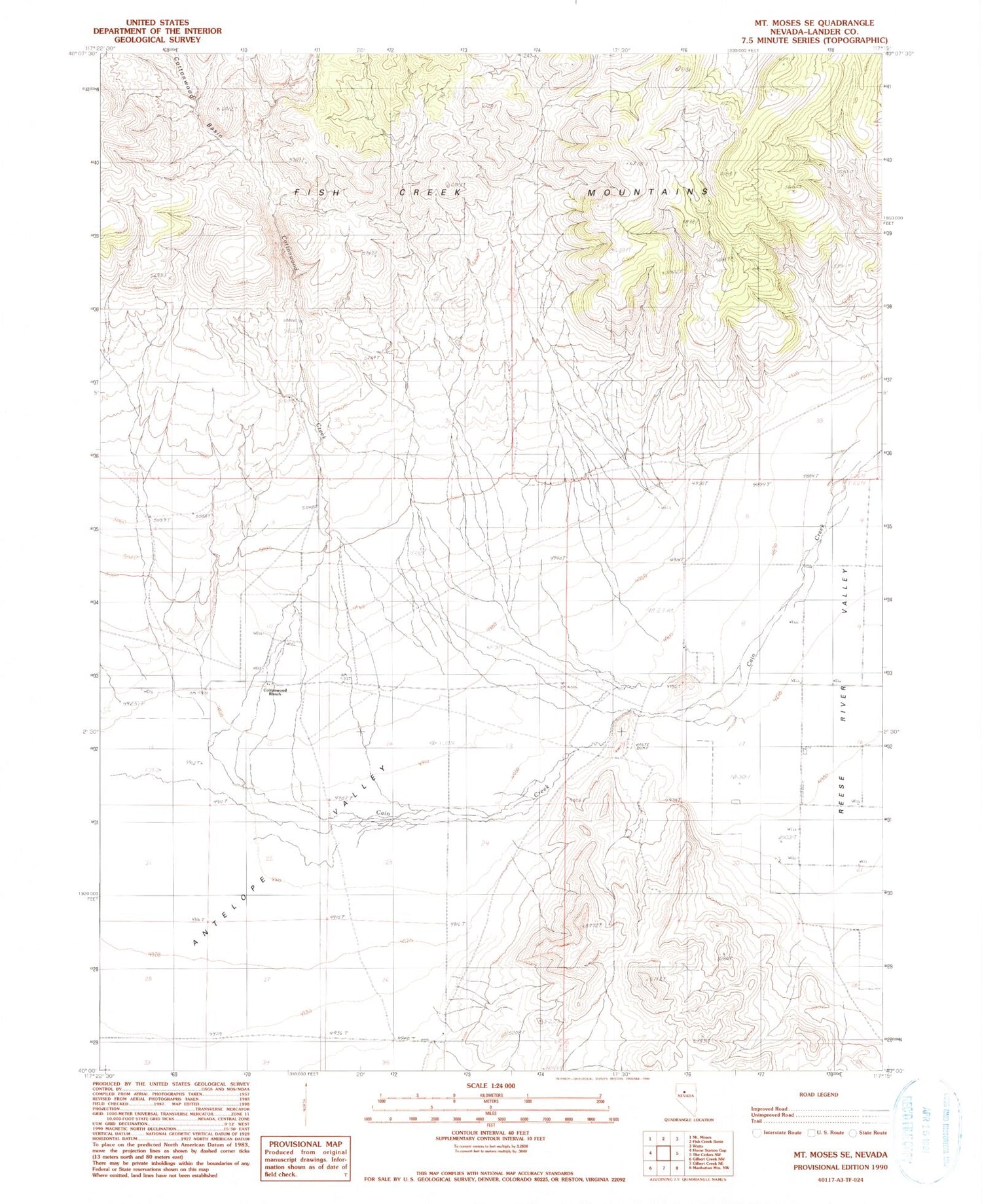 Classic USGS Mount Moses SE Nevada 7.5'x7.5' Topo Map Image