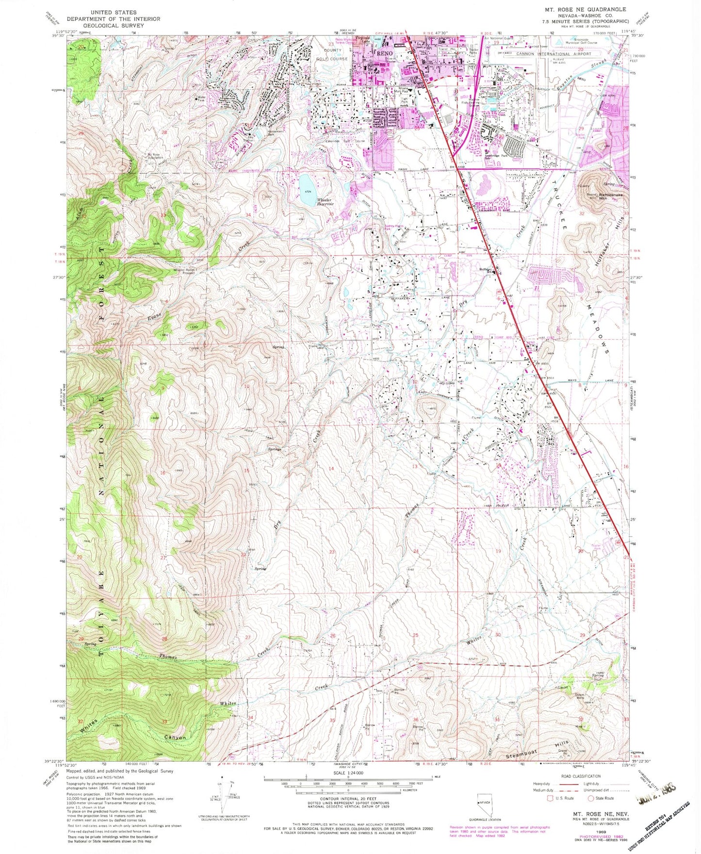 Classic USGS Mount Rose NE Nevada 7.5'x7.5' Topo Map Image