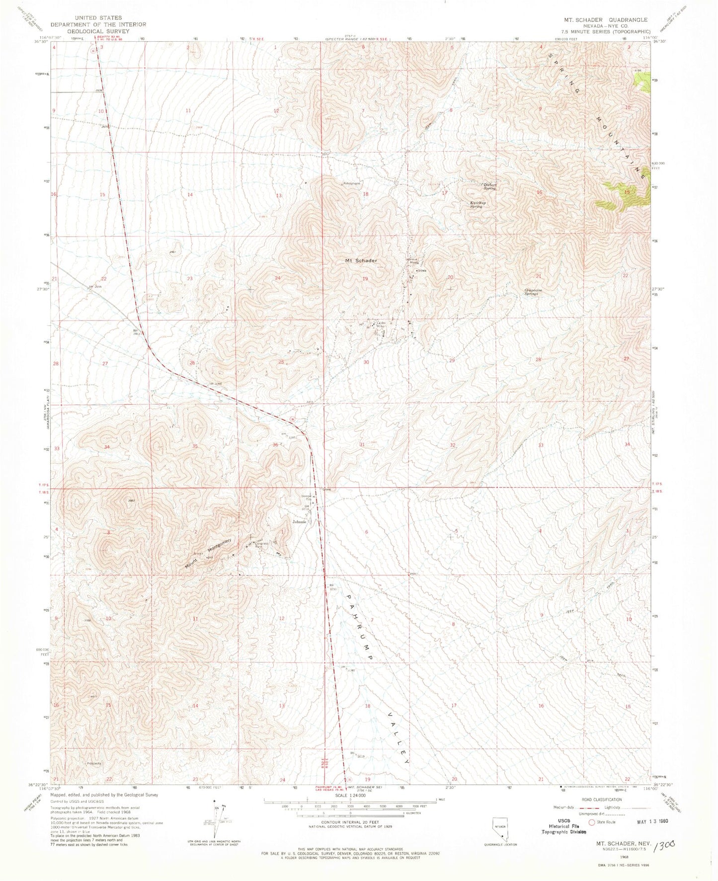 Classic USGS Mount Schader Nevada 7.5'x7.5' Topo Map Image