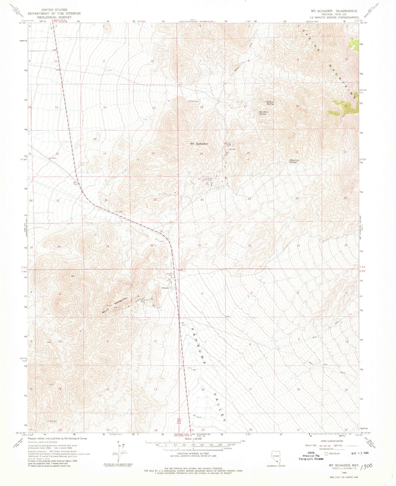 Classic USGS Mount Schader Nevada 7.5'x7.5' Topo Map Image