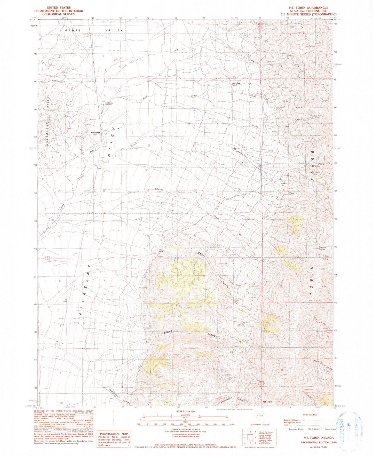 Classic USGS Mount Tobin Nevada 7.5'x7.5' Topo Map Image