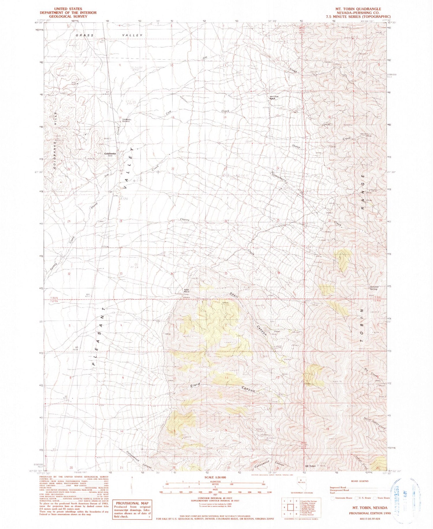 Classic USGS Mount Tobin Nevada 7.5'x7.5' Topo Map Image