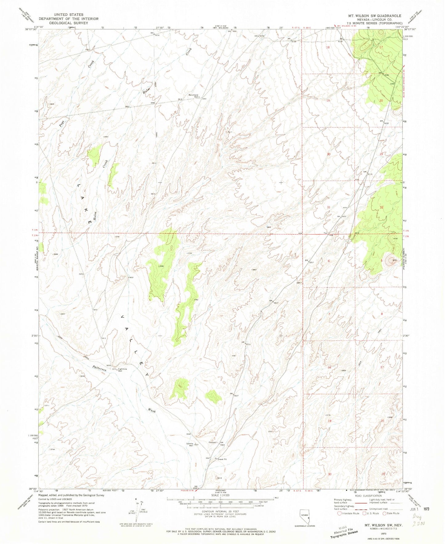Classic USGS Mount Wilson SW Nevada 7.5'x7.5' Topo Map Image