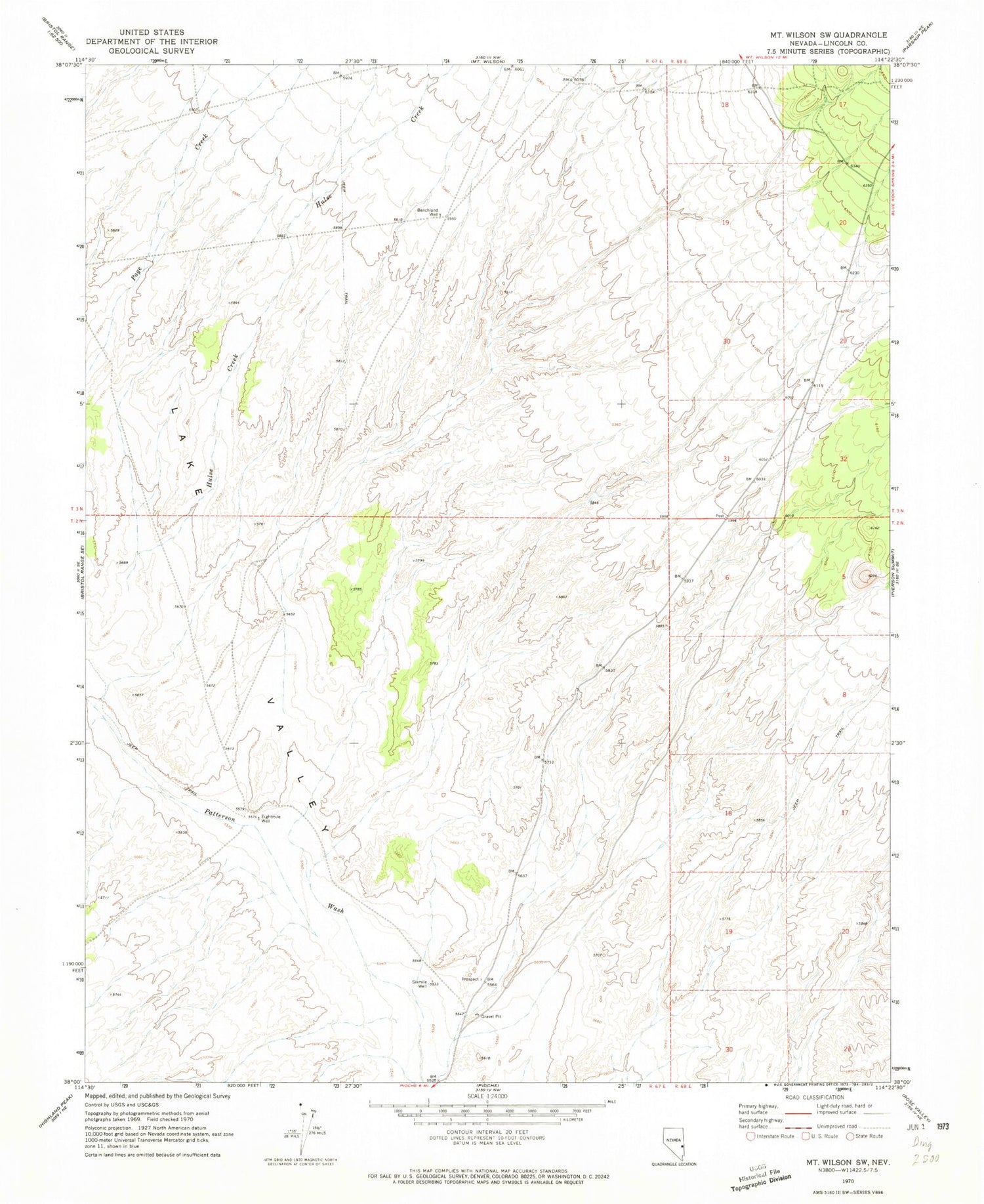 Classic USGS Mount Wilson SW Nevada 7.5'x7.5' Topo Map Image