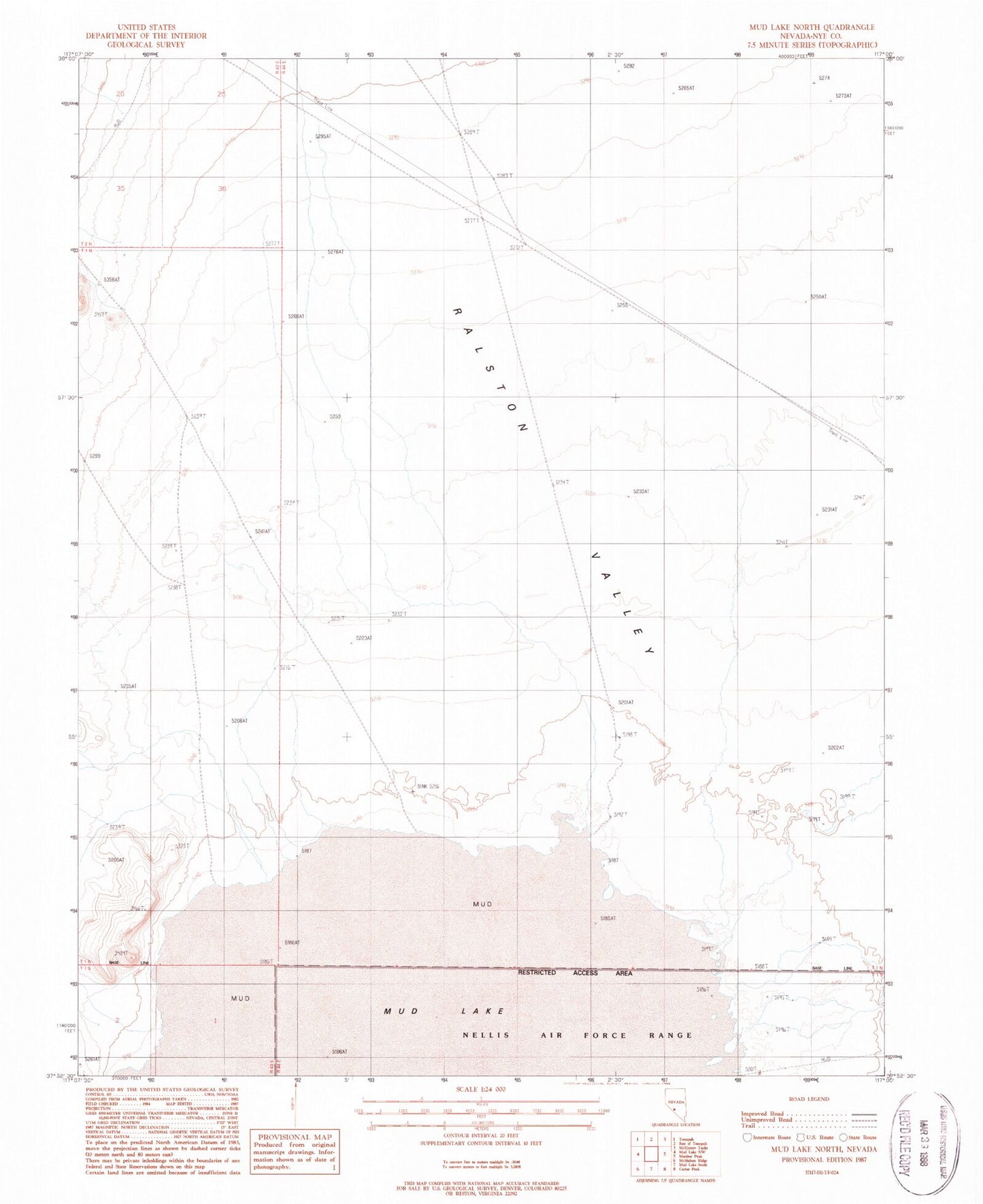 Classic USGS Mud Lake North Nevada 7.5'x7.5' Topo Map Image