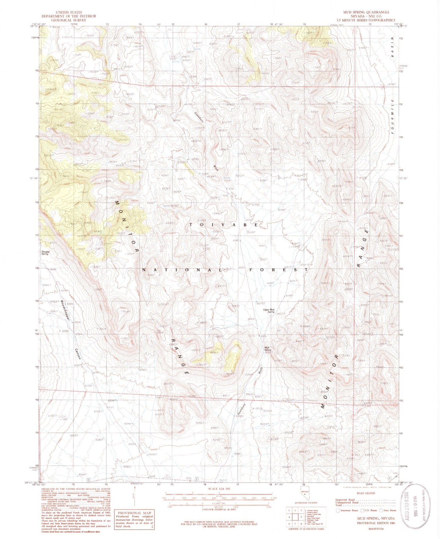 Classic USGS Mud Spring Nevada 7.5'x7.5' Topo Map Image