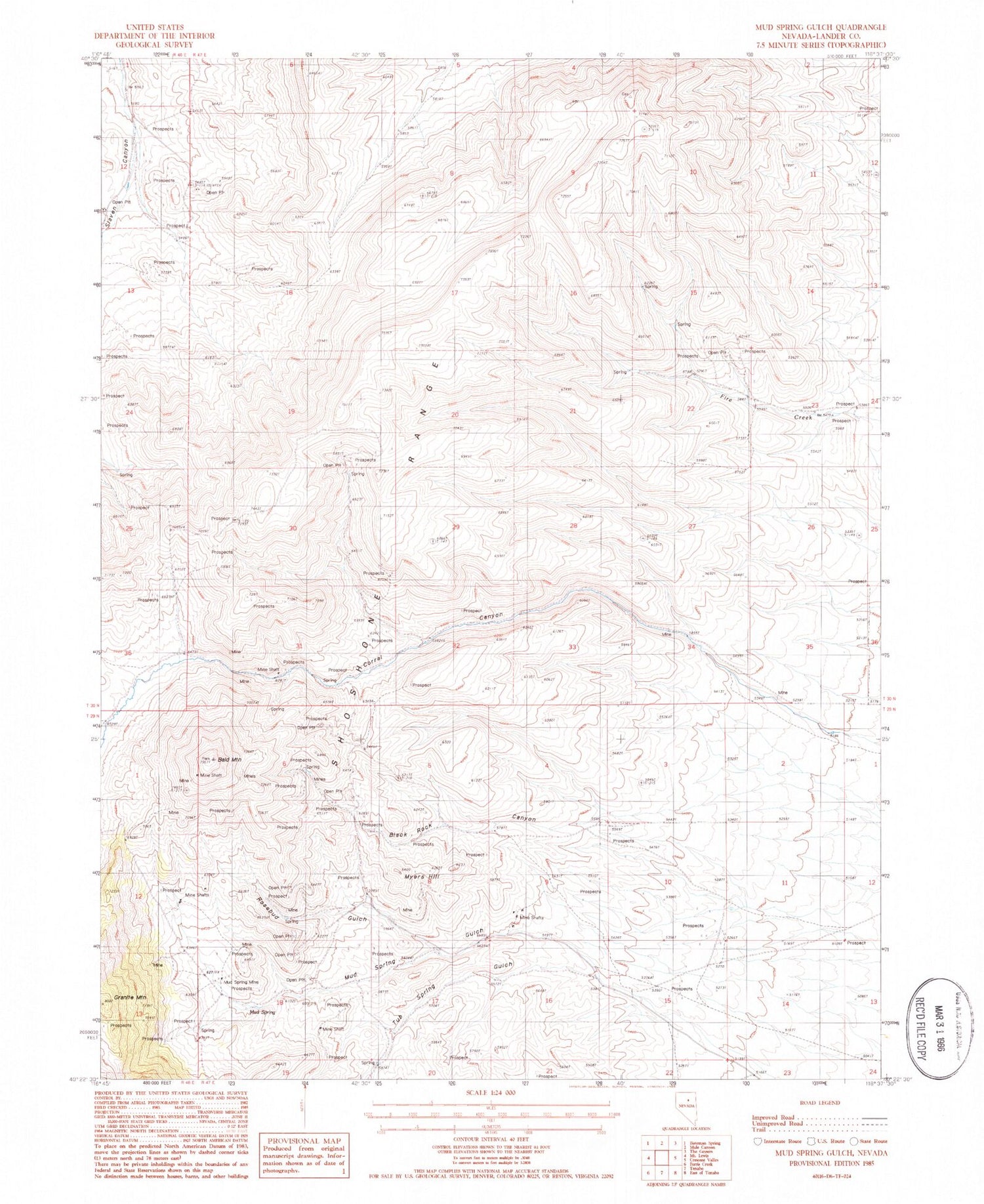 Classic USGS Mud Spring Gulch Nevada 7.5'x7.5' Topo Map Image