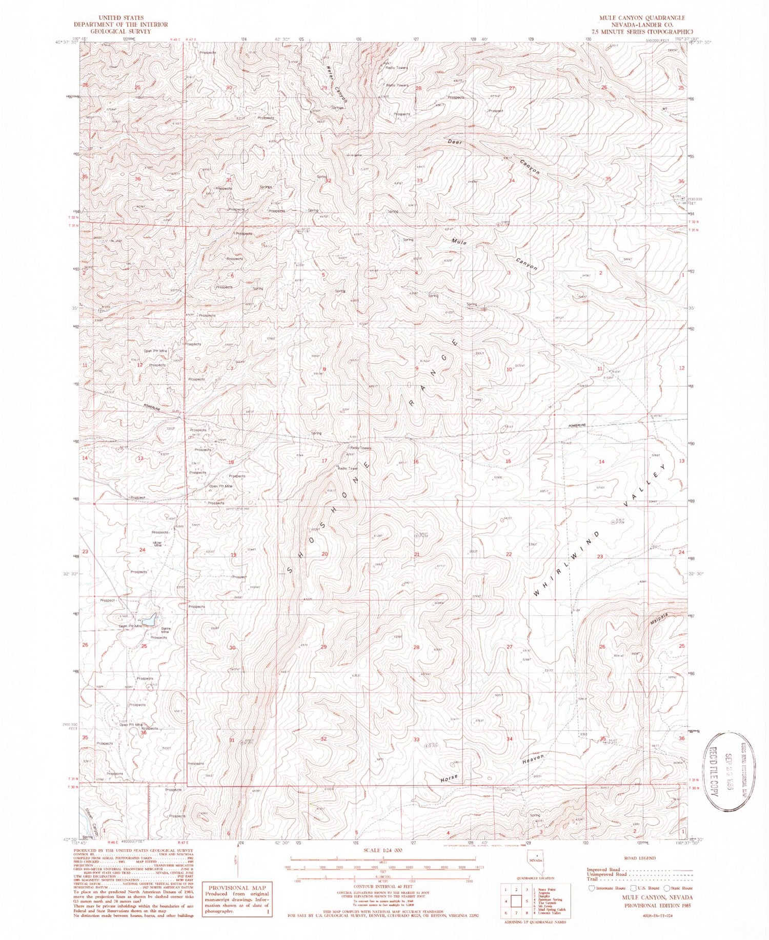 Classic USGS Mule Canyon Nevada 7.5'x7.5' Topo Map Image