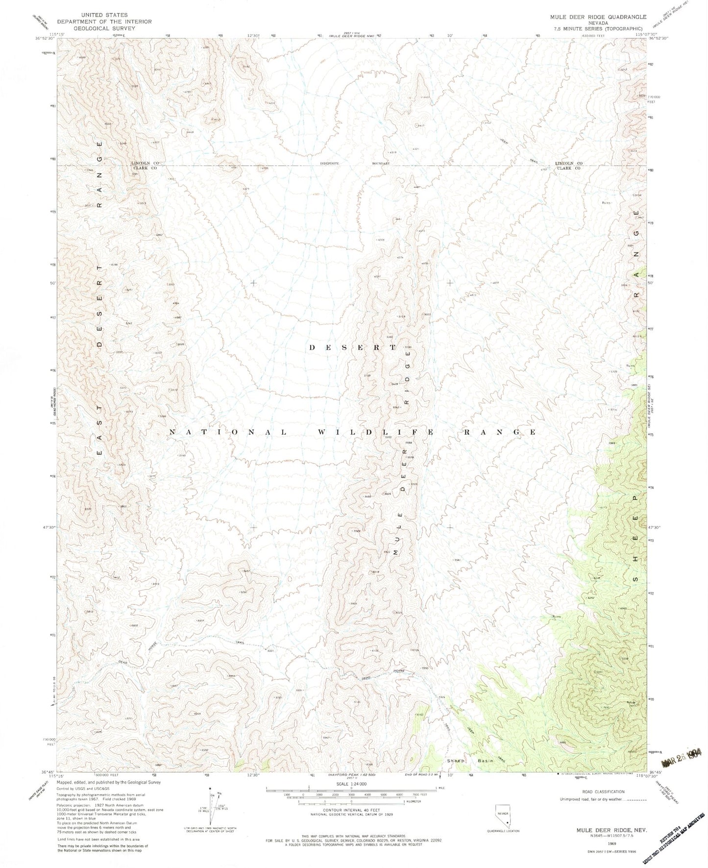 Classic USGS Mule Deer Ridge Nevada 7.5'x7.5' Topo Map Image