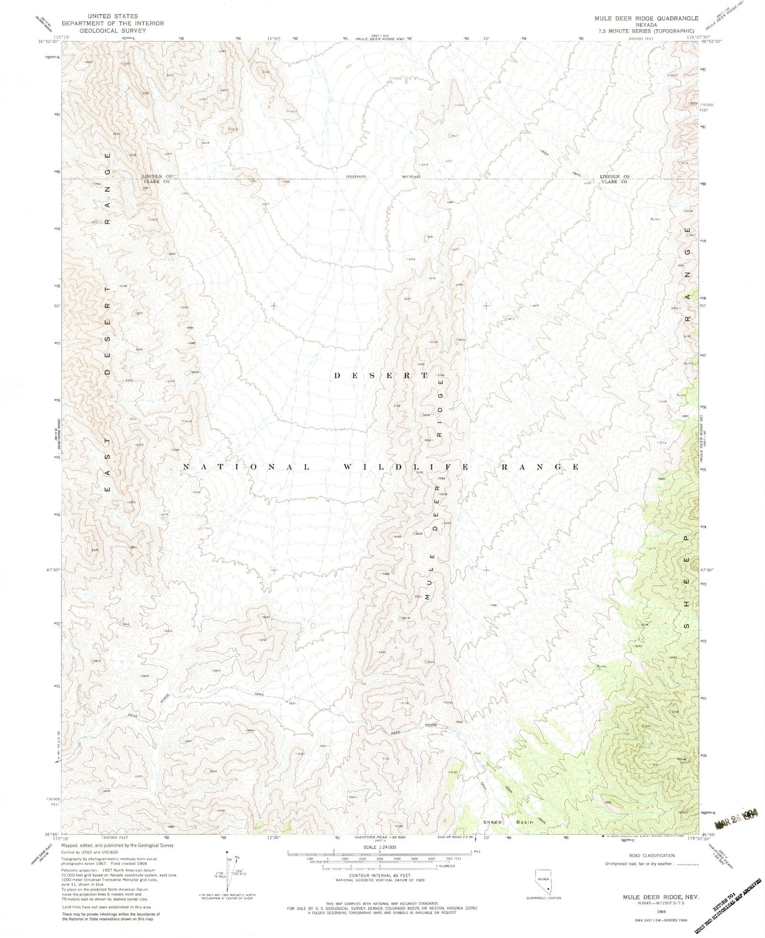 Classic USGS Mule Deer Ridge Nevada 7.5'x7.5' Topo Map Image