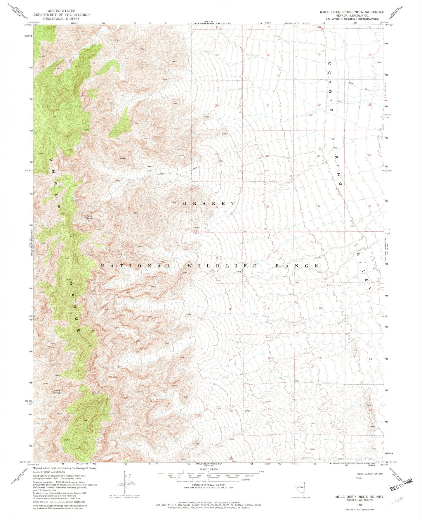 Classic USGS Mule Deer Ridge NE Nevada 7.5'x7.5' Topo Map Image