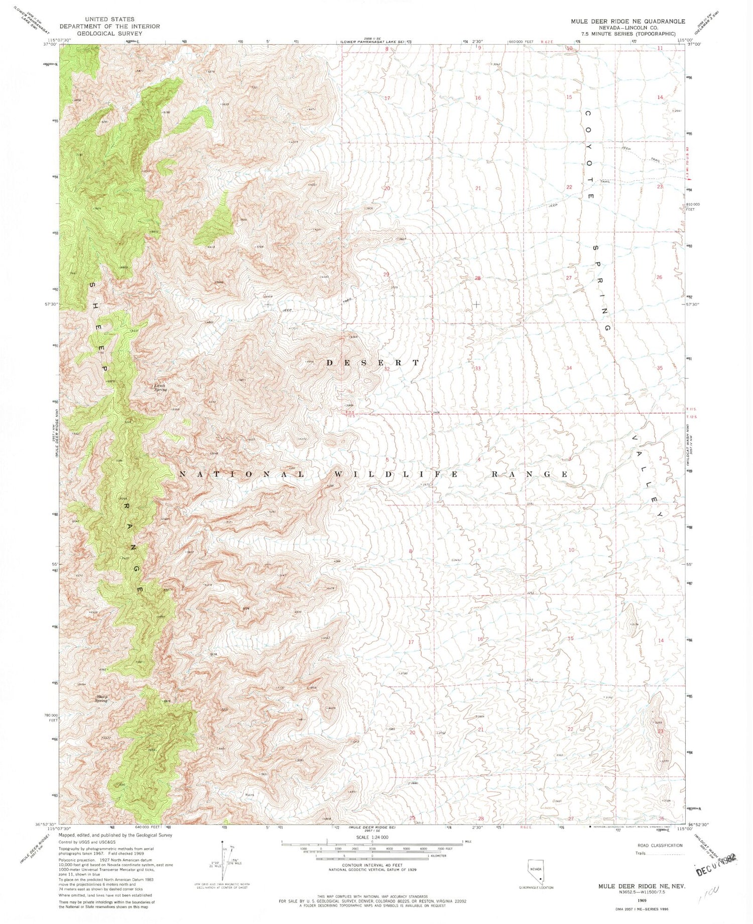 Classic USGS Mule Deer Ridge NE Nevada 7.5'x7.5' Topo Map Image