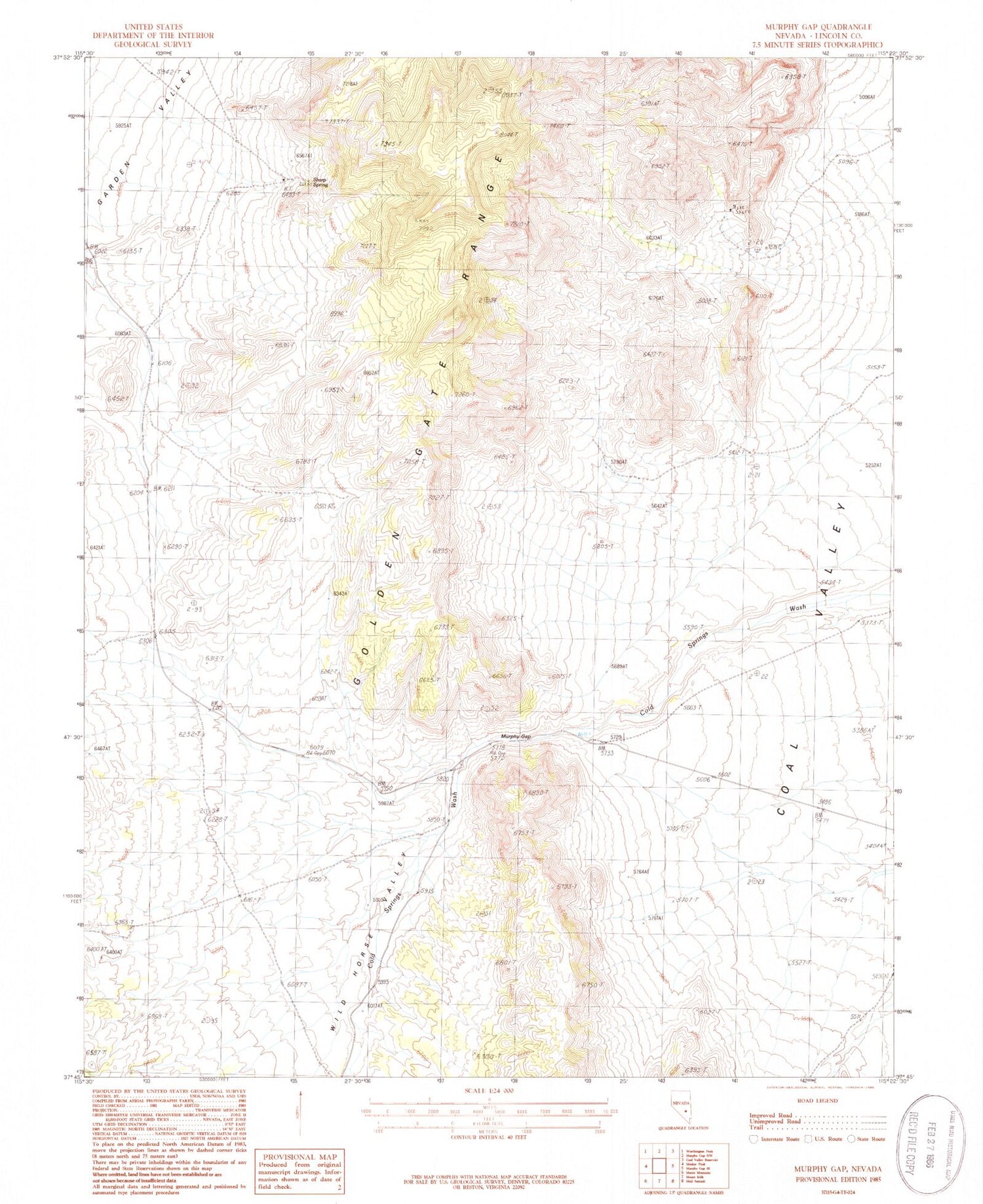Classic USGS Murphy Gap Nevada 7.5'x7.5' Topo Map Image
