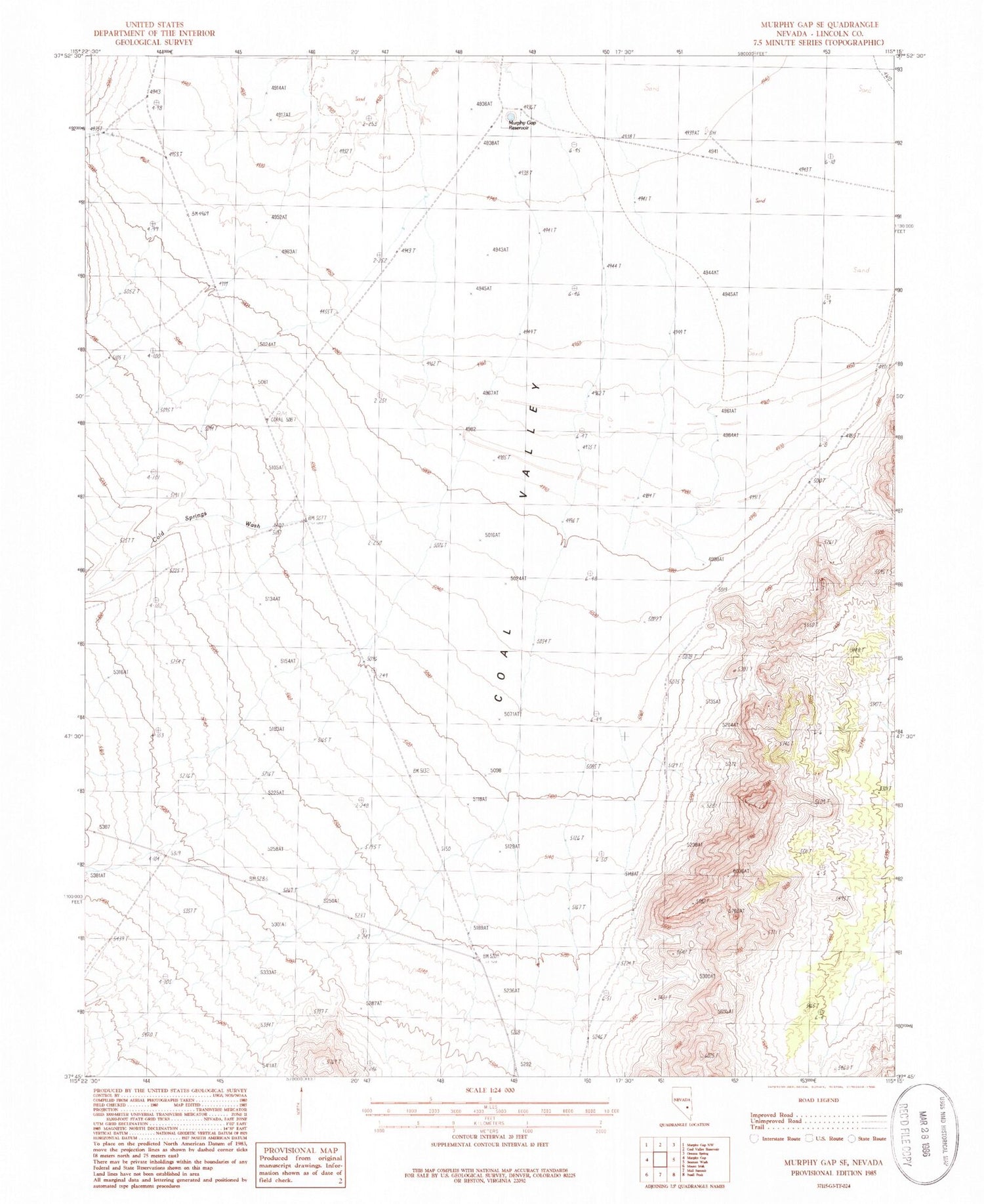 Classic USGS Murphy Gap SE Nevada 7.5'x7.5' Topo Map Image