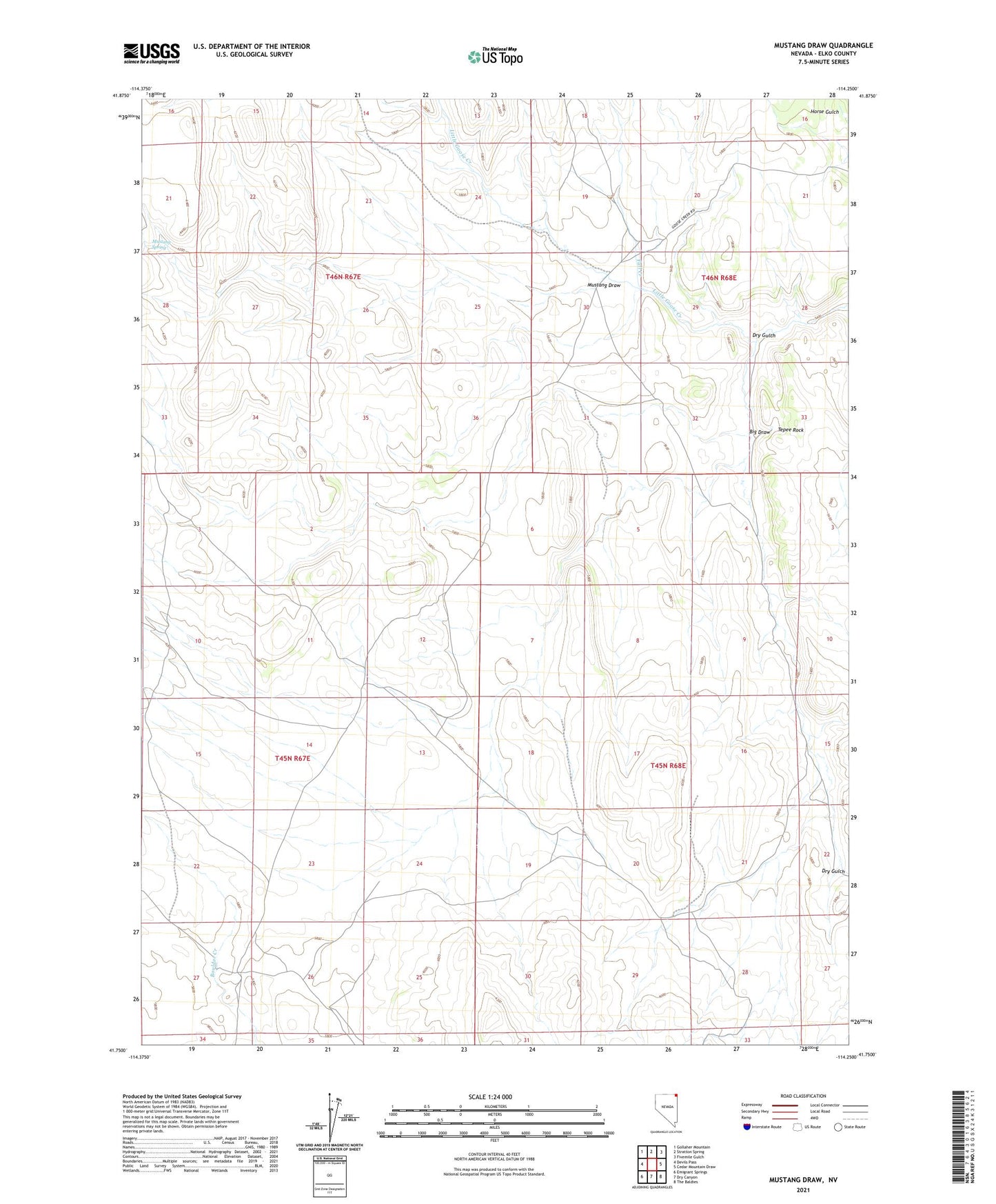 Mustang Draw Nevada US Topo Map Image