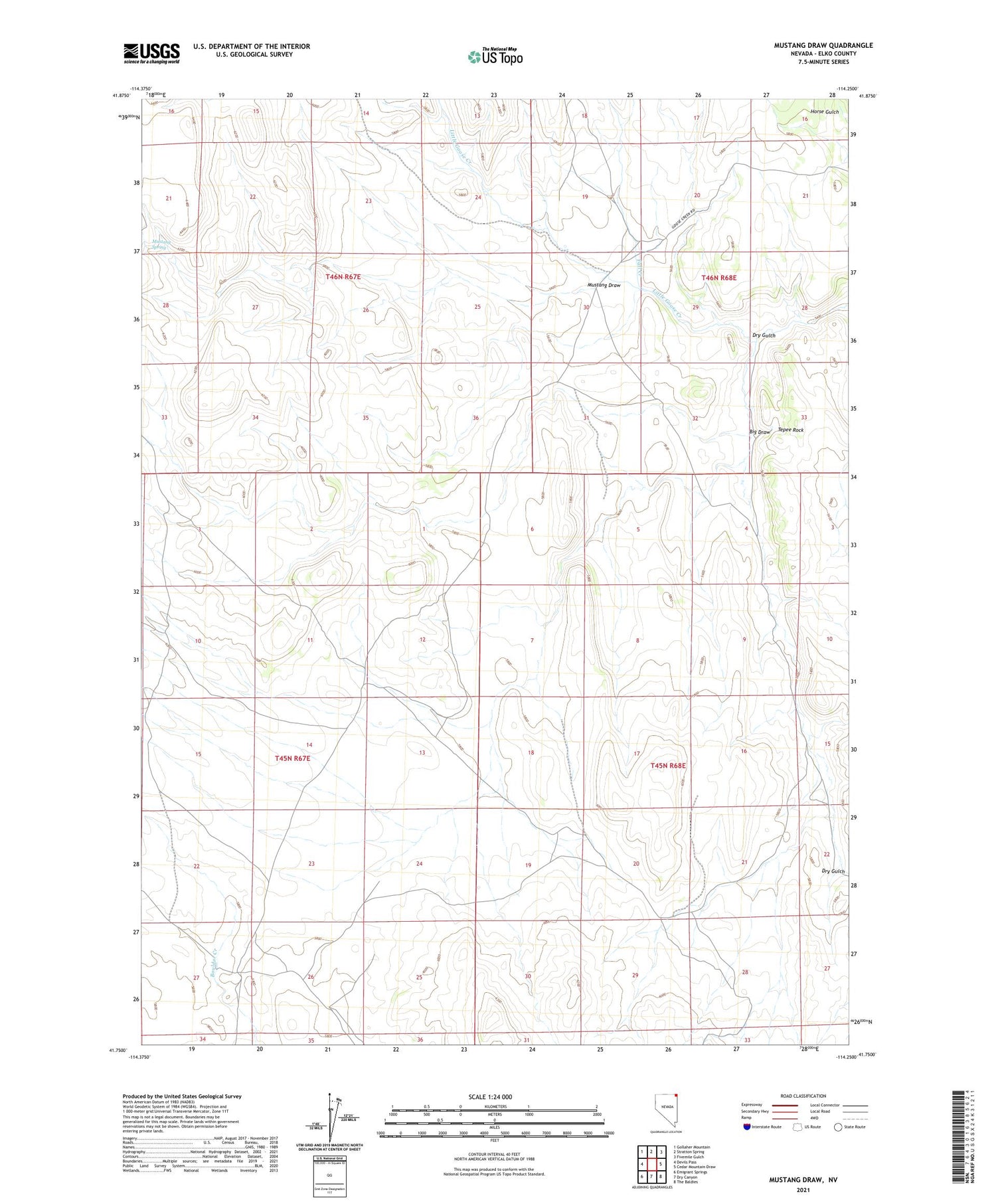 Mustang Draw Nevada US Topo Map Image
