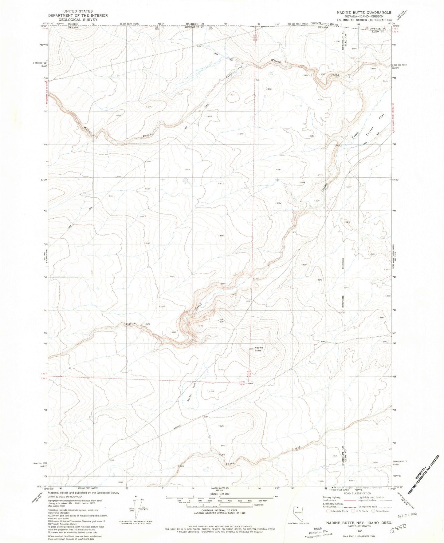 Classic USGS Nadine Butte Nevada 7.5'x7.5' Topo Map Image