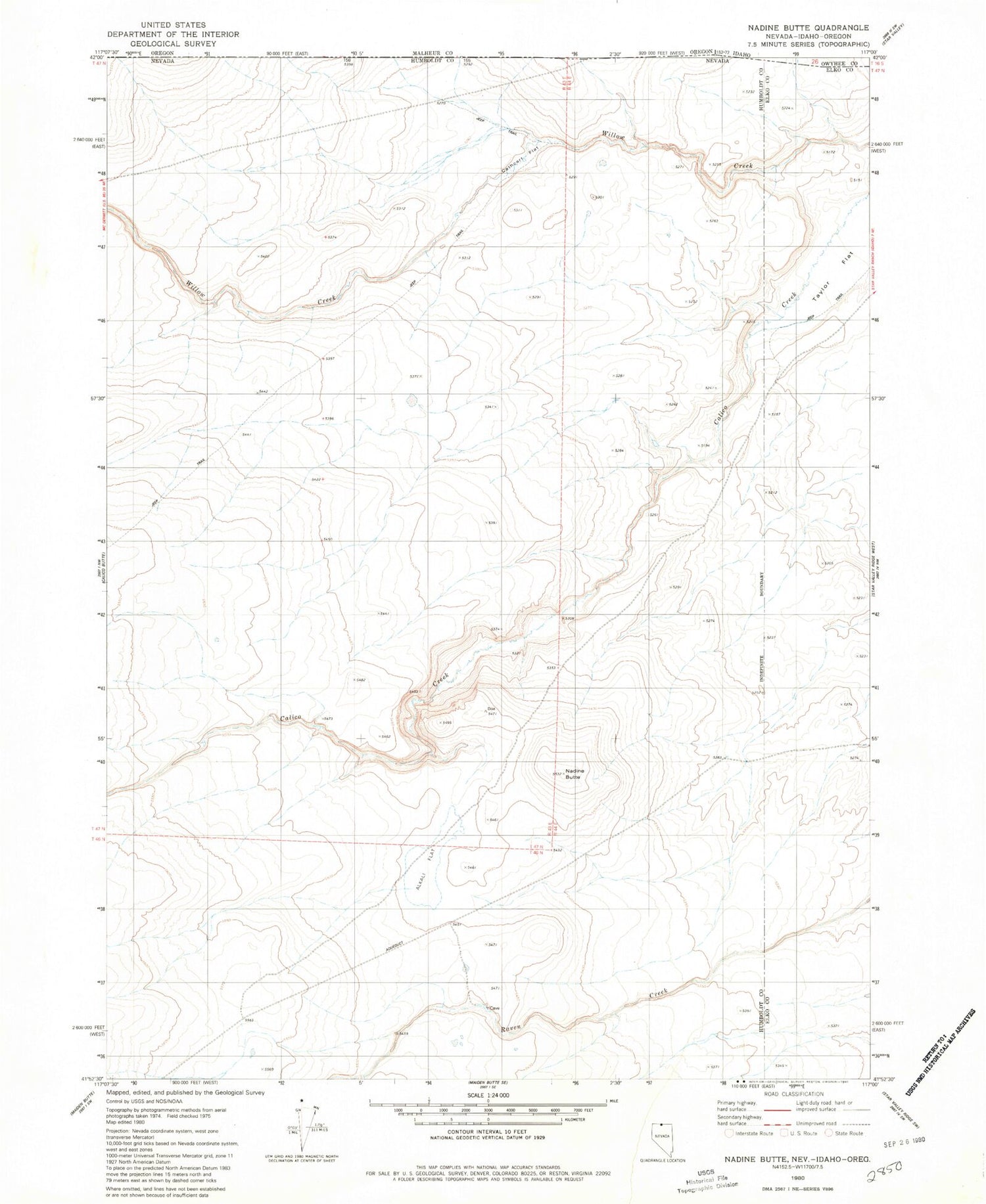 Classic USGS Nadine Butte Nevada 7.5'x7.5' Topo Map Image
