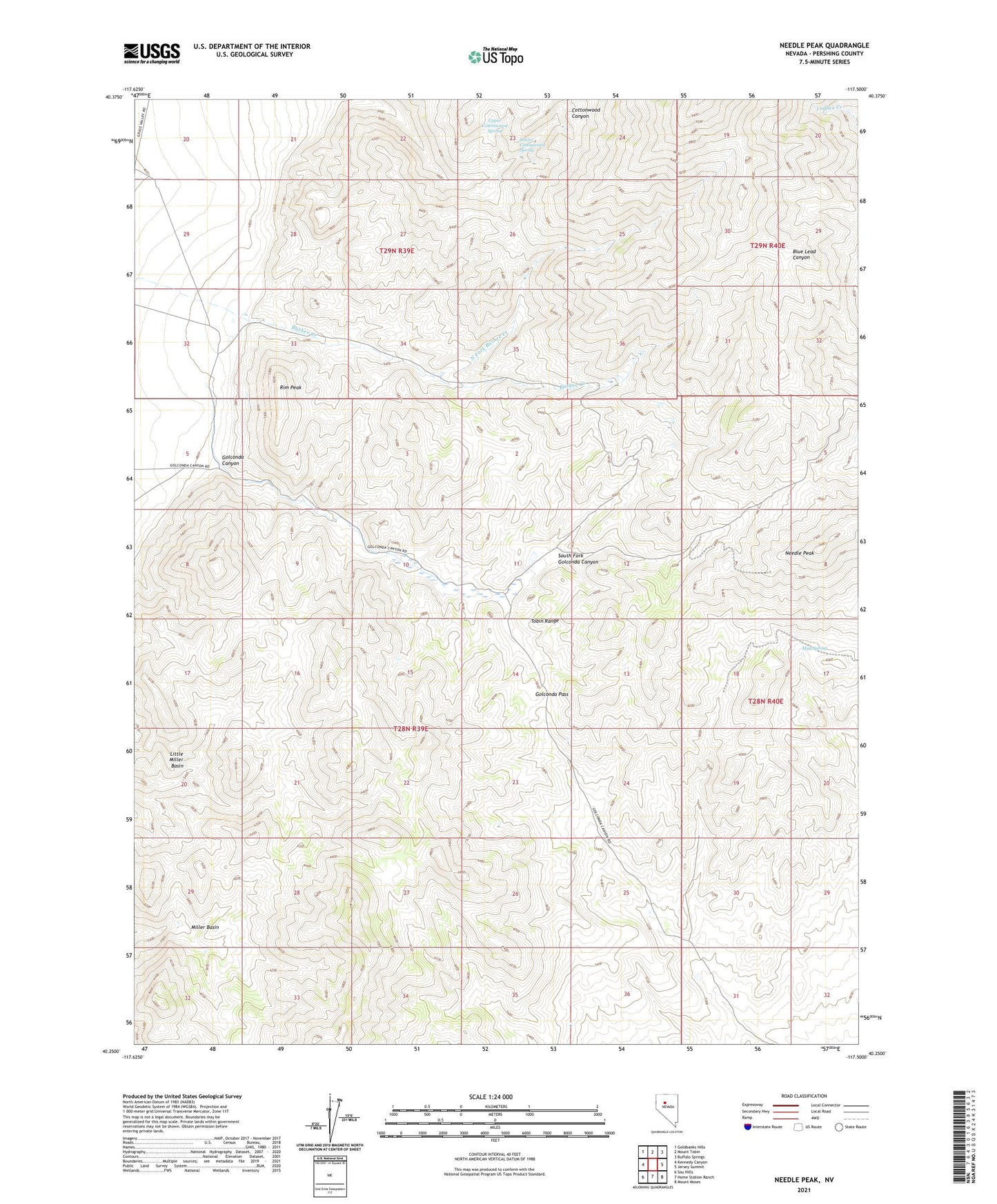 Needle Peak Nevada US Topo Map Image