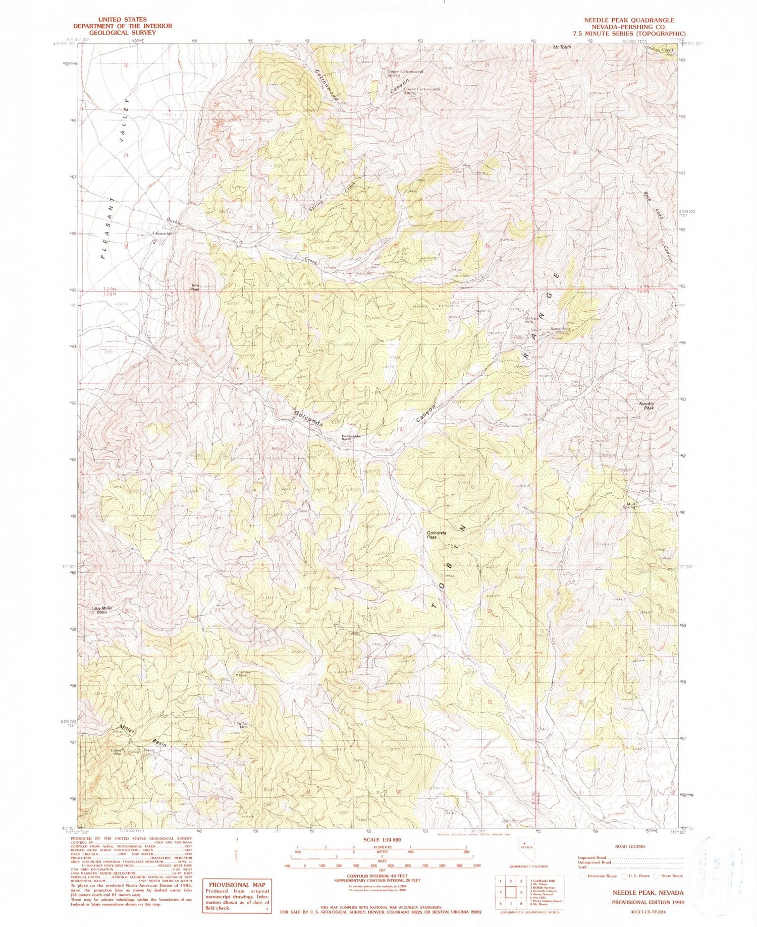 Classic USGS Needle Peak Nevada 7.5'x7.5' Topo Map Image