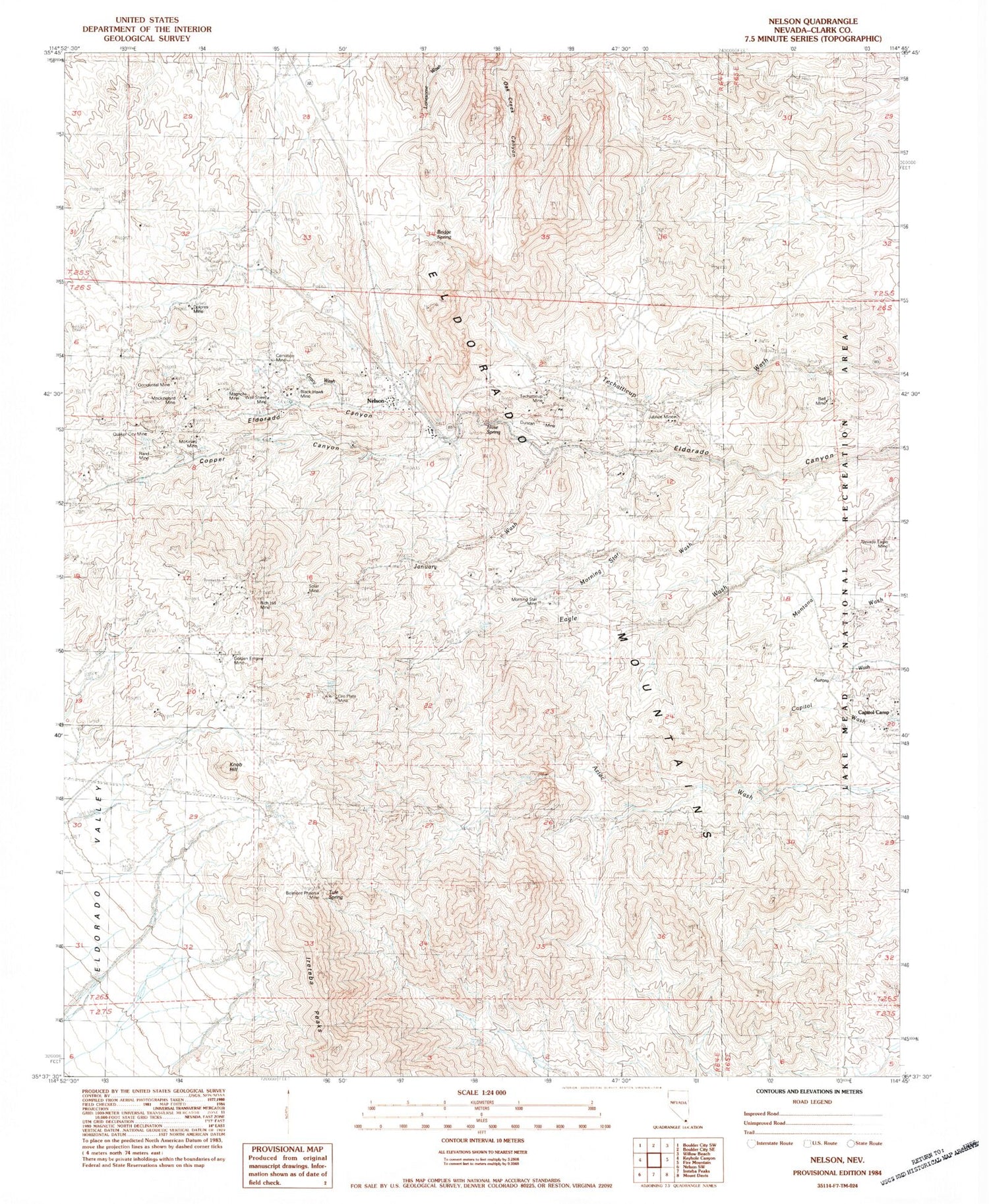 Classic USGS Nelson Nevada 7.5'x7.5' Topo Map Image