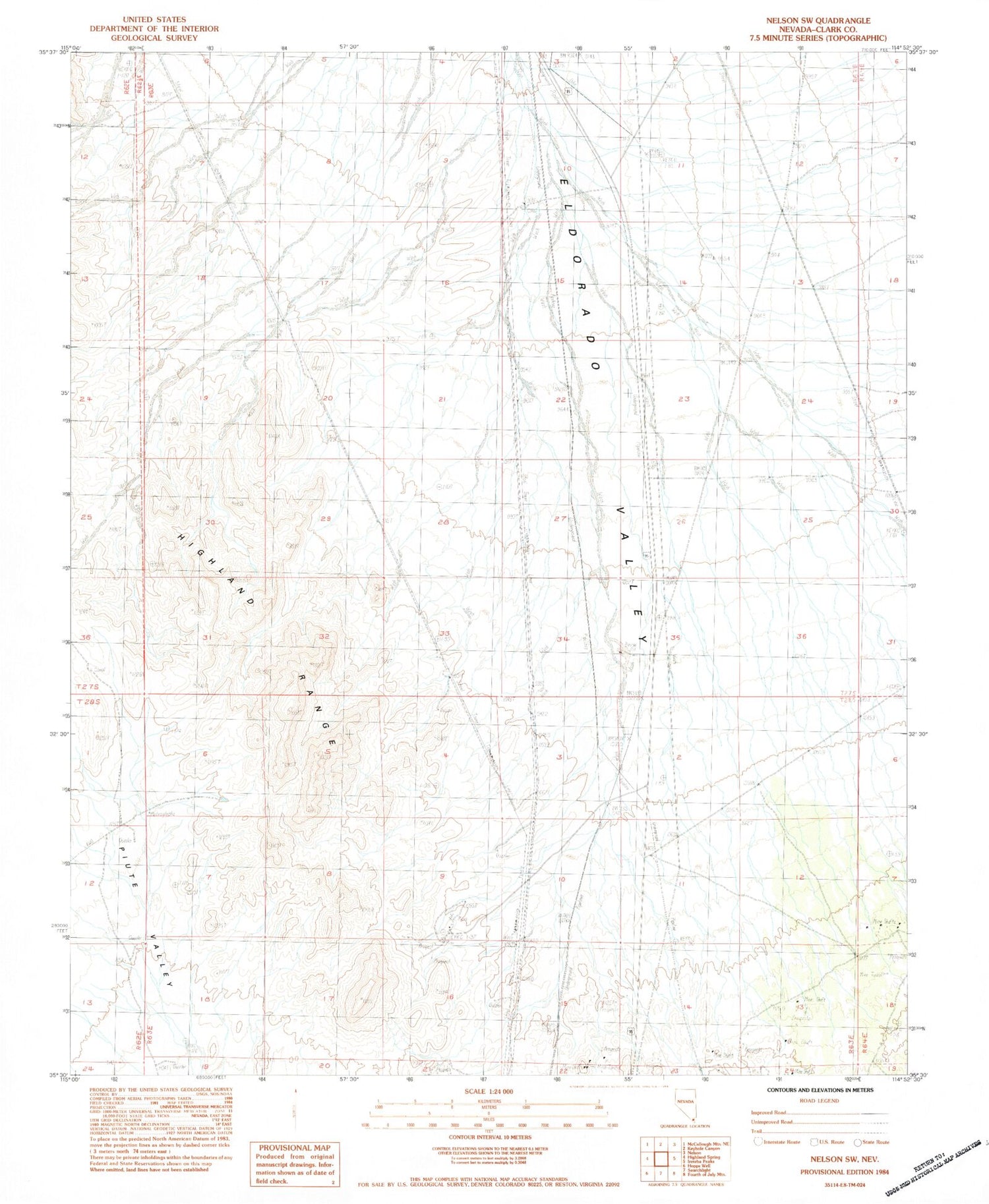 Classic USGS Nelson SW Nevada 7.5'x7.5' Topo Map Image