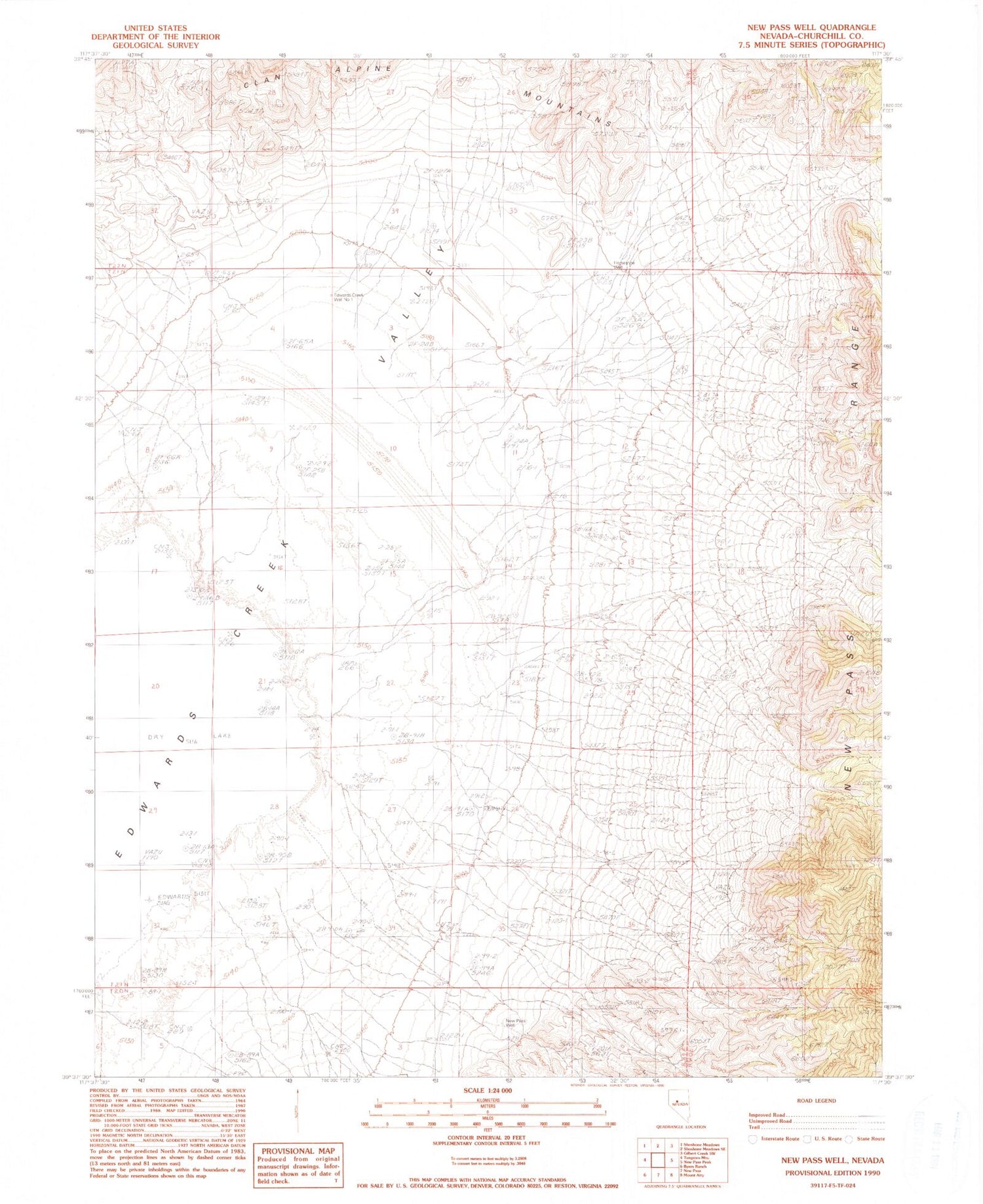 Classic USGS New Pass Well Nevada 7.5'x7.5' Topo Map Image