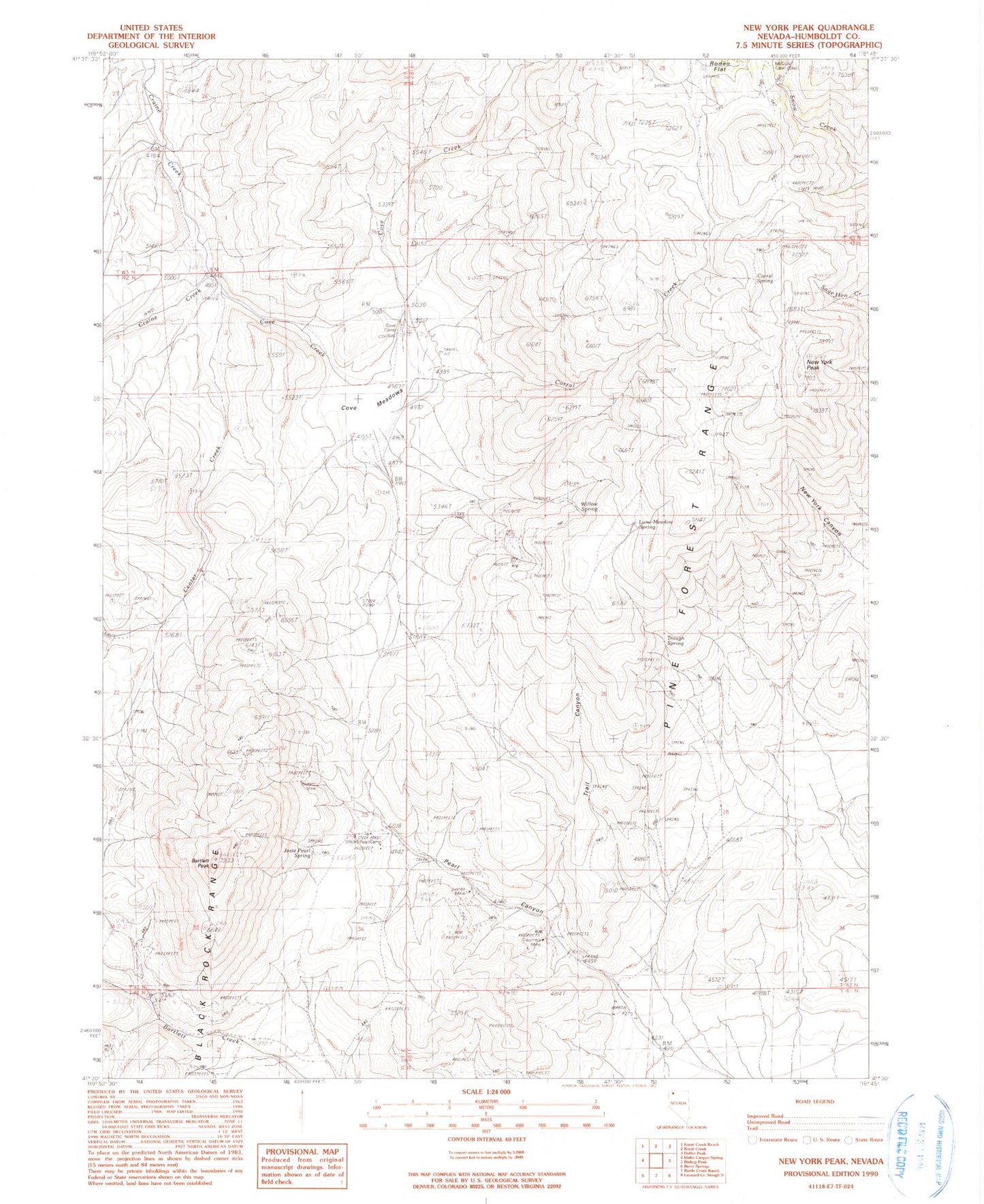 Classic USGS New York Peak Nevada 7.5'x7.5' Topo Map Image