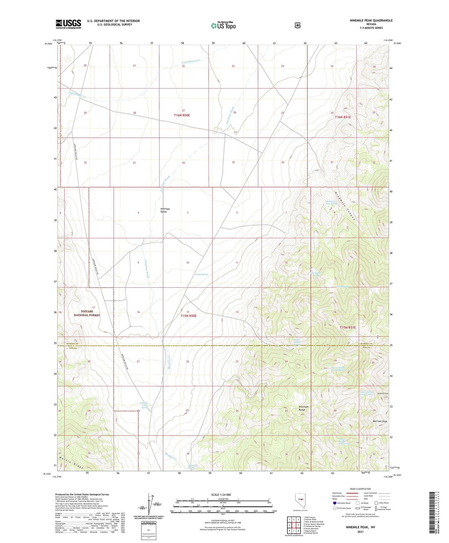 Ninemile Peak Nevada US Topo Map Image