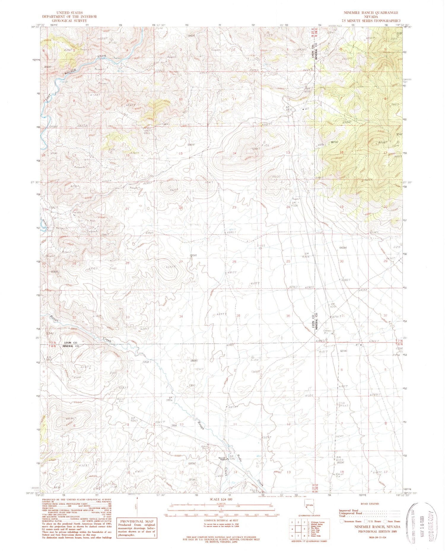 Classic USGS Ninemile Peak Nevada 7.5'x7.5' Topo Map Image