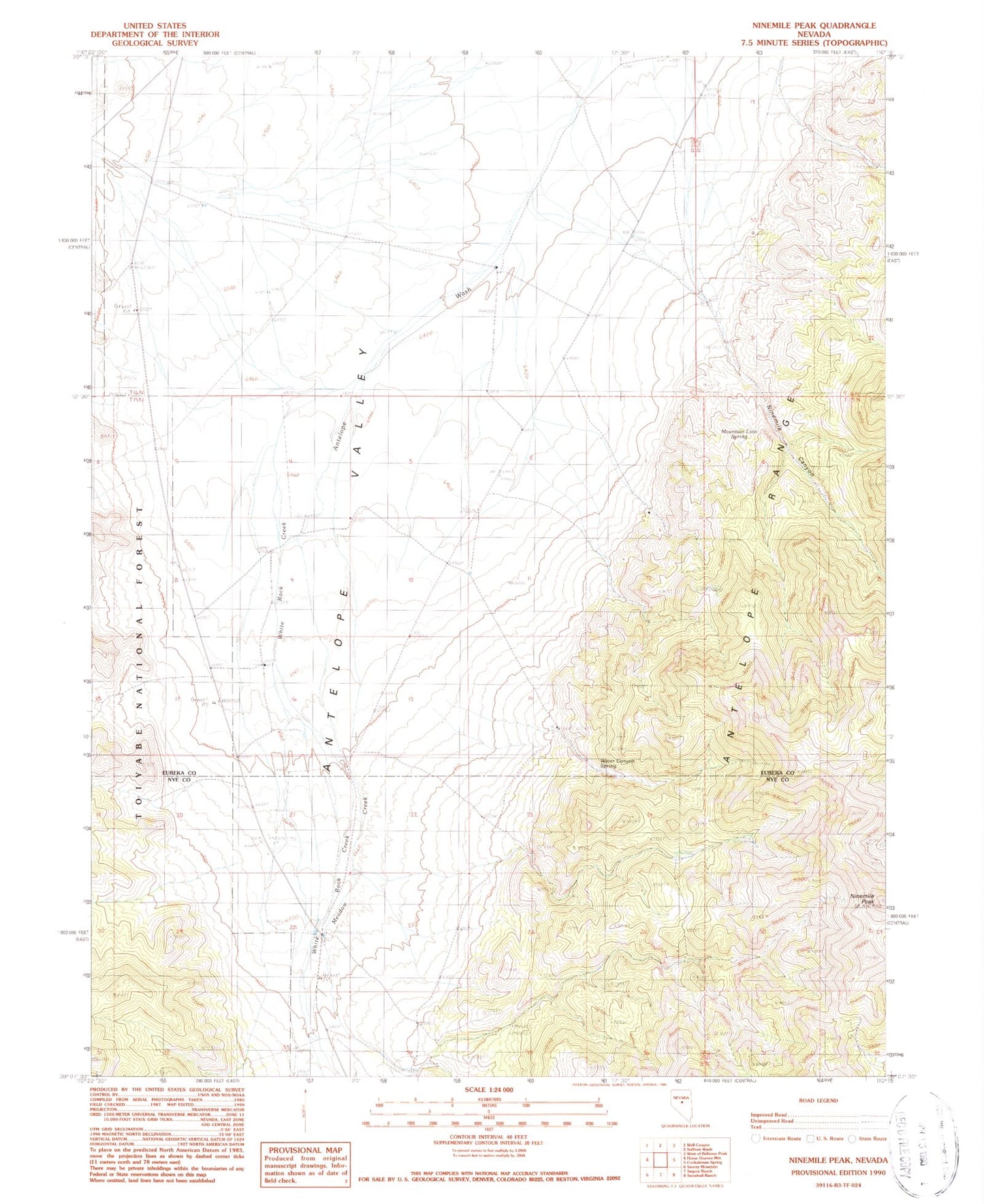 Classic USGS Ninemile Peak Nevada 7.5'x7.5' Topo Map Image
