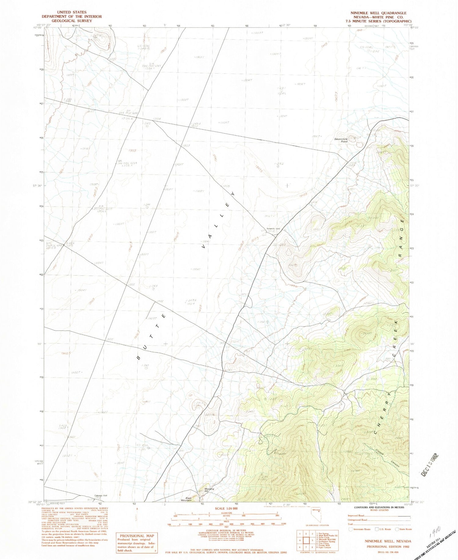 Classic USGS Ninemile Well Nevada 7.5'x7.5' Topo Map Image
