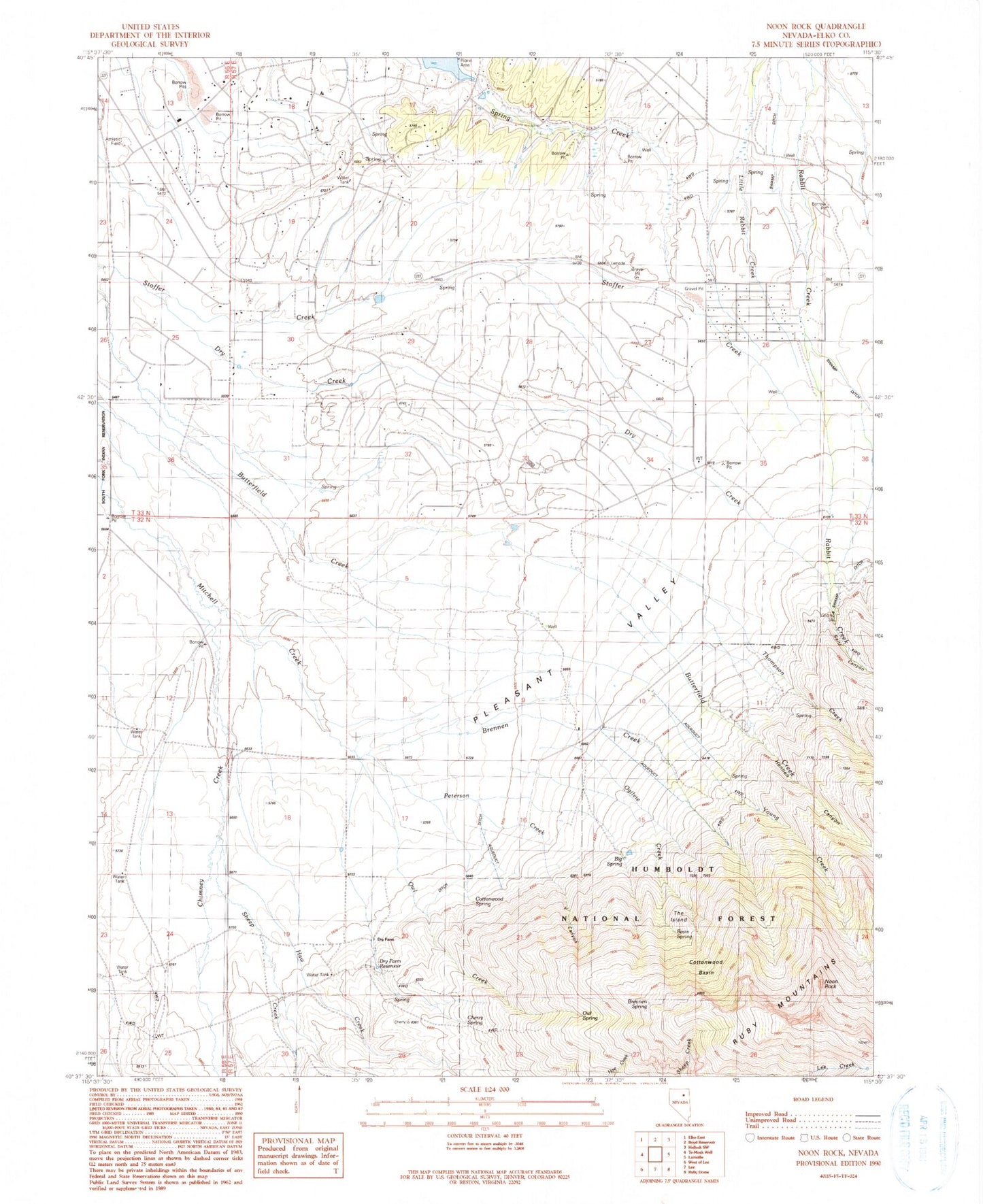 Classic USGS Noon Rock Nevada 7.5'x7.5' Topo Map Image