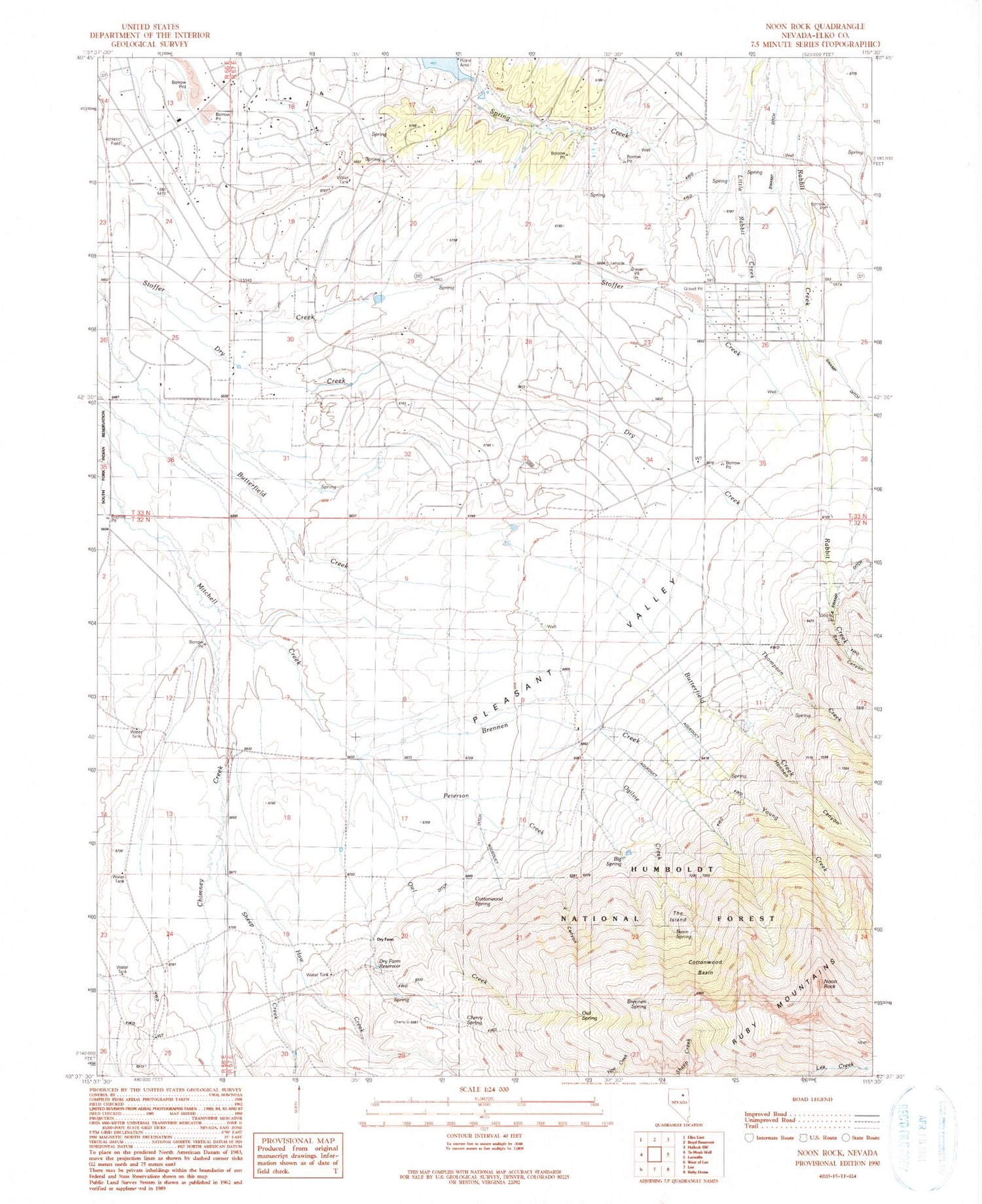 Classic USGS Noon Rock Nevada 7.5'x7.5' Topo Map Image