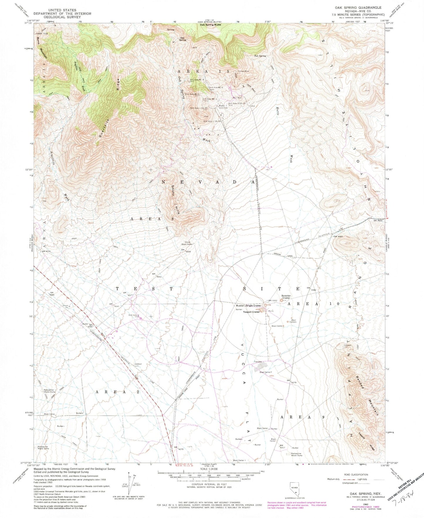 Classic USGS Oak Spring Nevada 7.5'x7.5' Topo Map Image
