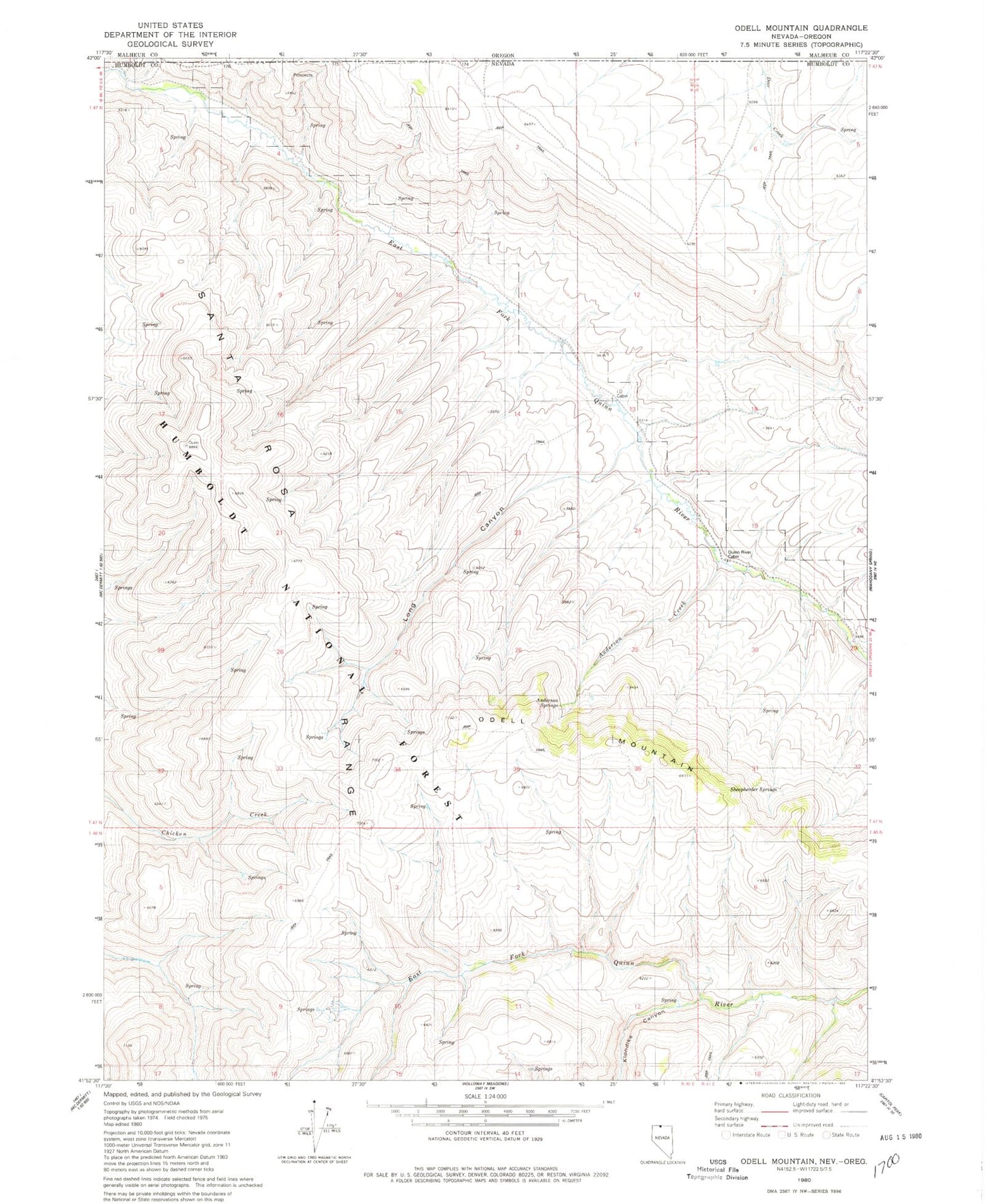 Classic USGS Odell Mountain Nevada 7.5'x7.5' Topo Map Image
