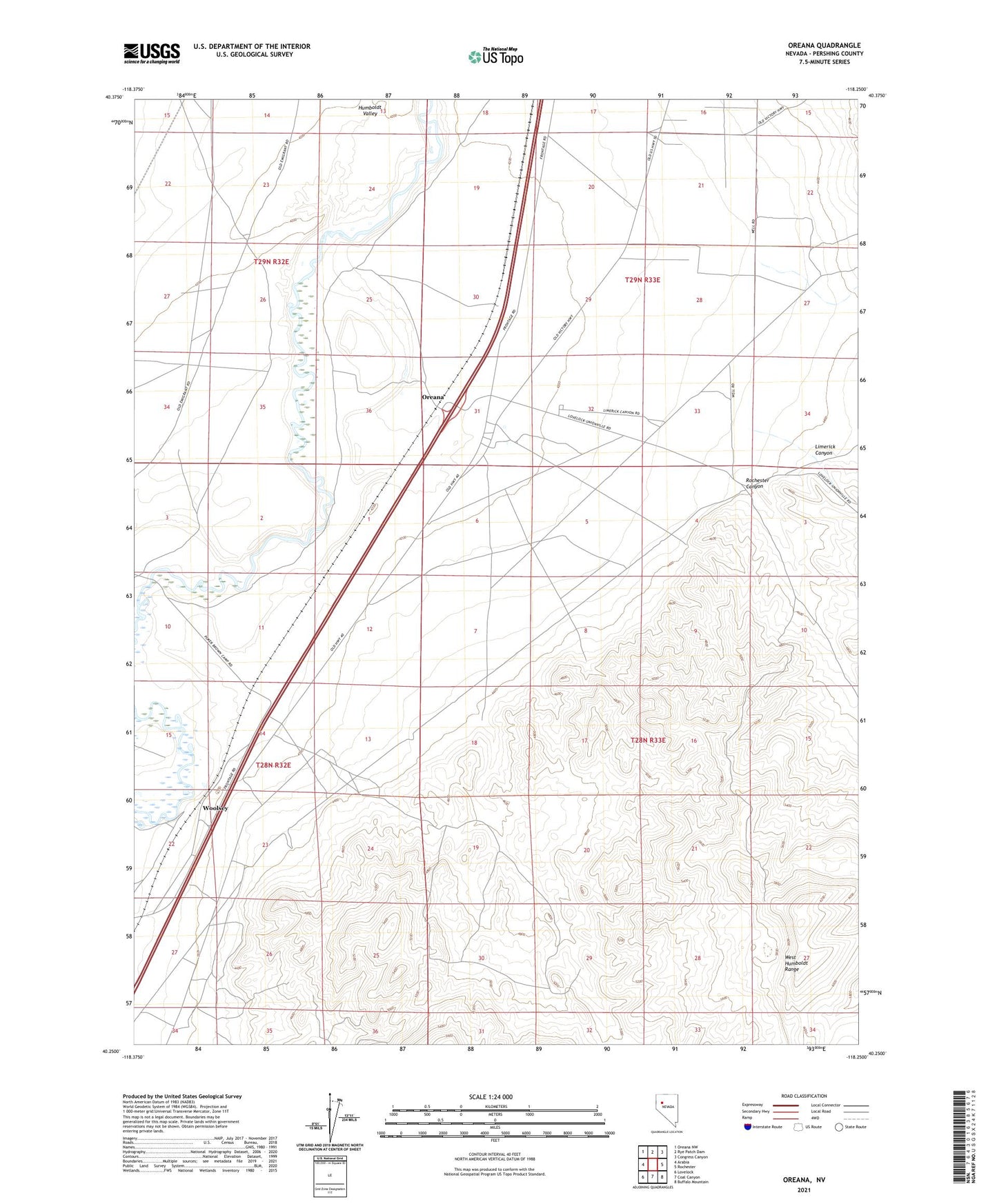 Oreana Nevada US Topo Map Image