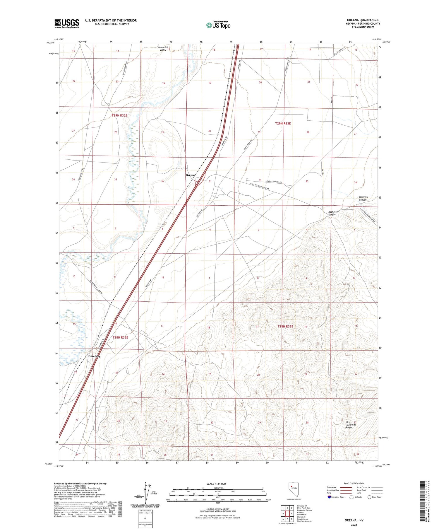 Oreana Nevada US Topo Map Image