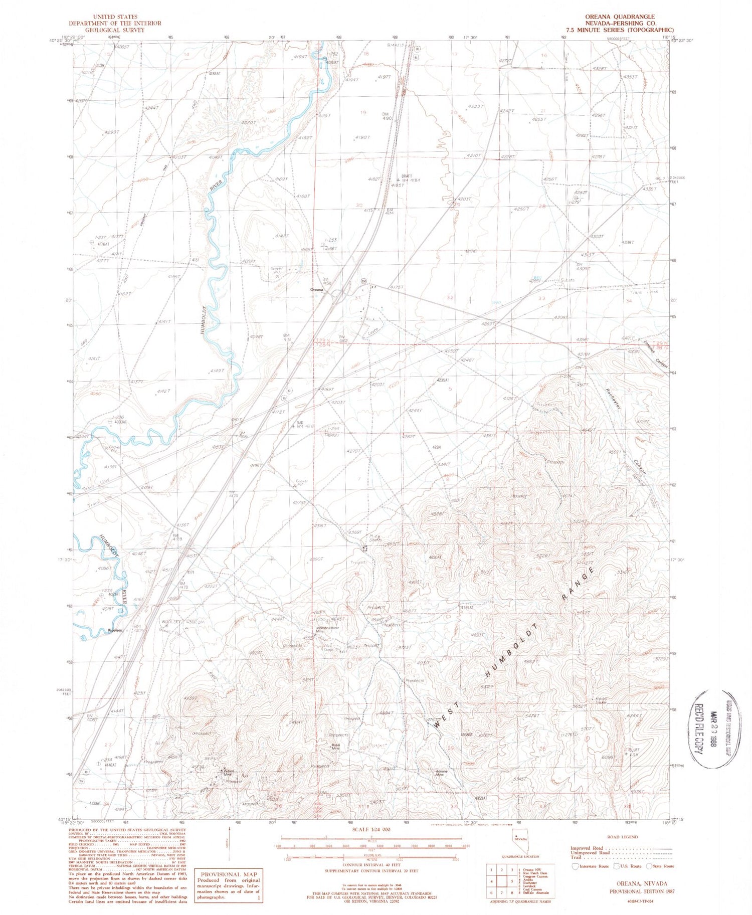 Classic USGS Oreana Nevada 7.5'x7.5' Topo Map Image