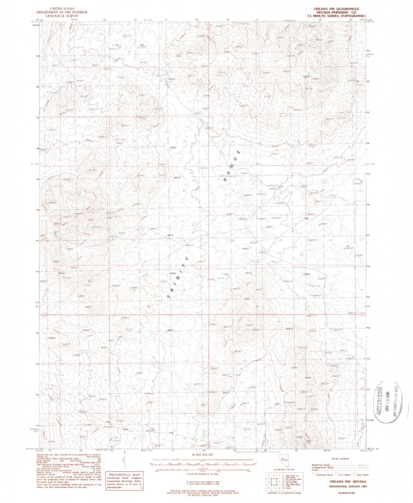 Classic USGS Oreana NW Nevada 7.5'x7.5' Topo Map Image