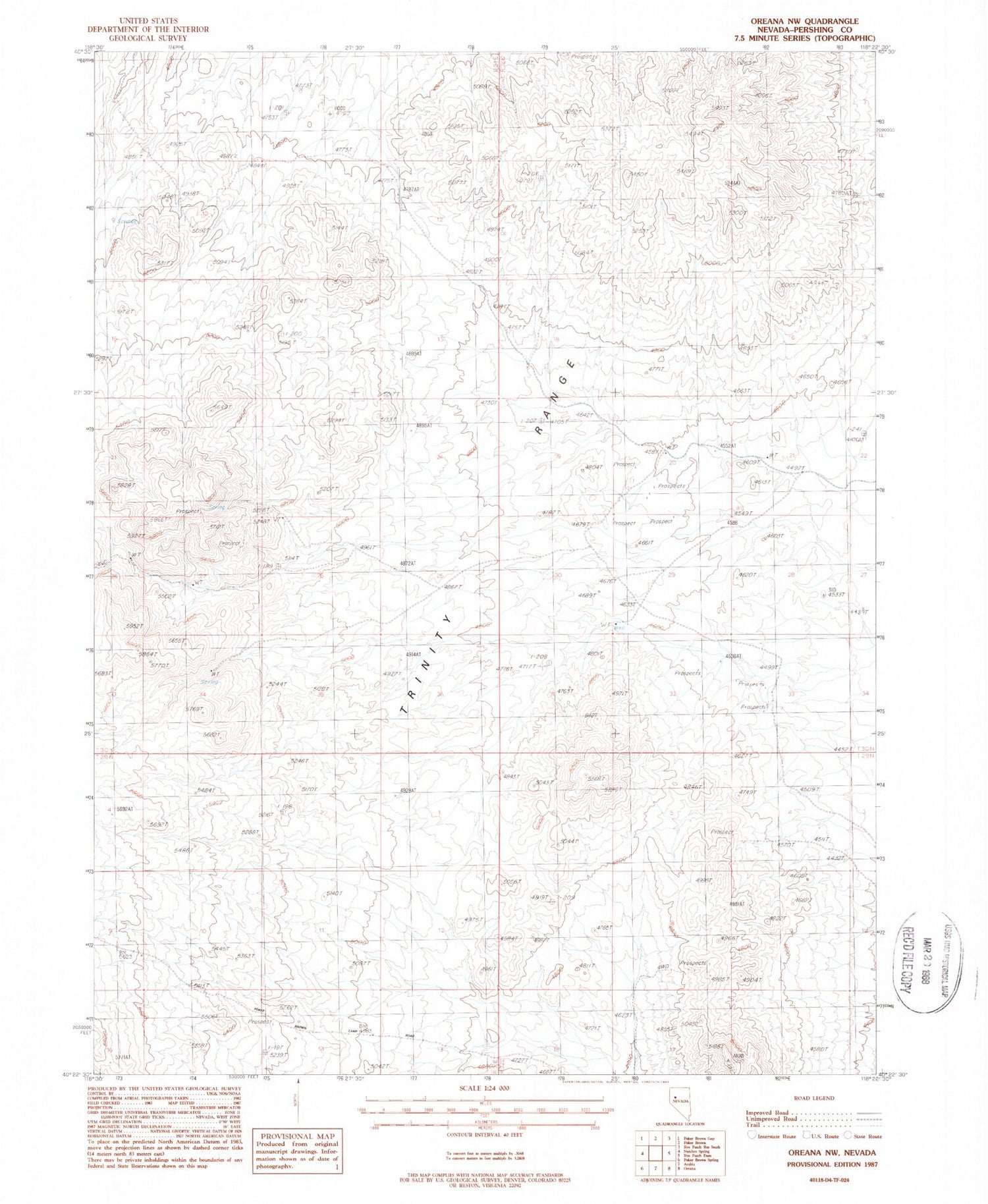 Classic USGS Oreana NW Nevada 7.5'x7.5' Topo Map Image