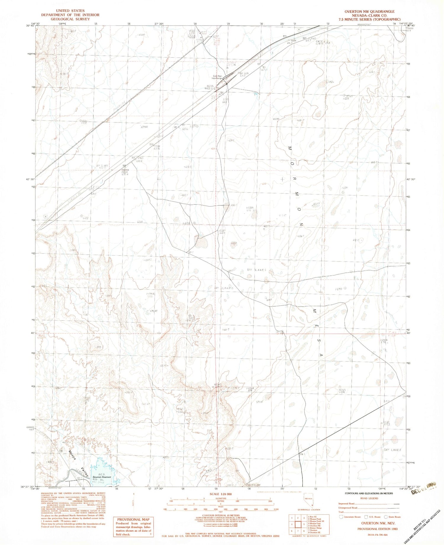 Classic USGS Overton NW Nevada 7.5'x7.5' Topo Map Image