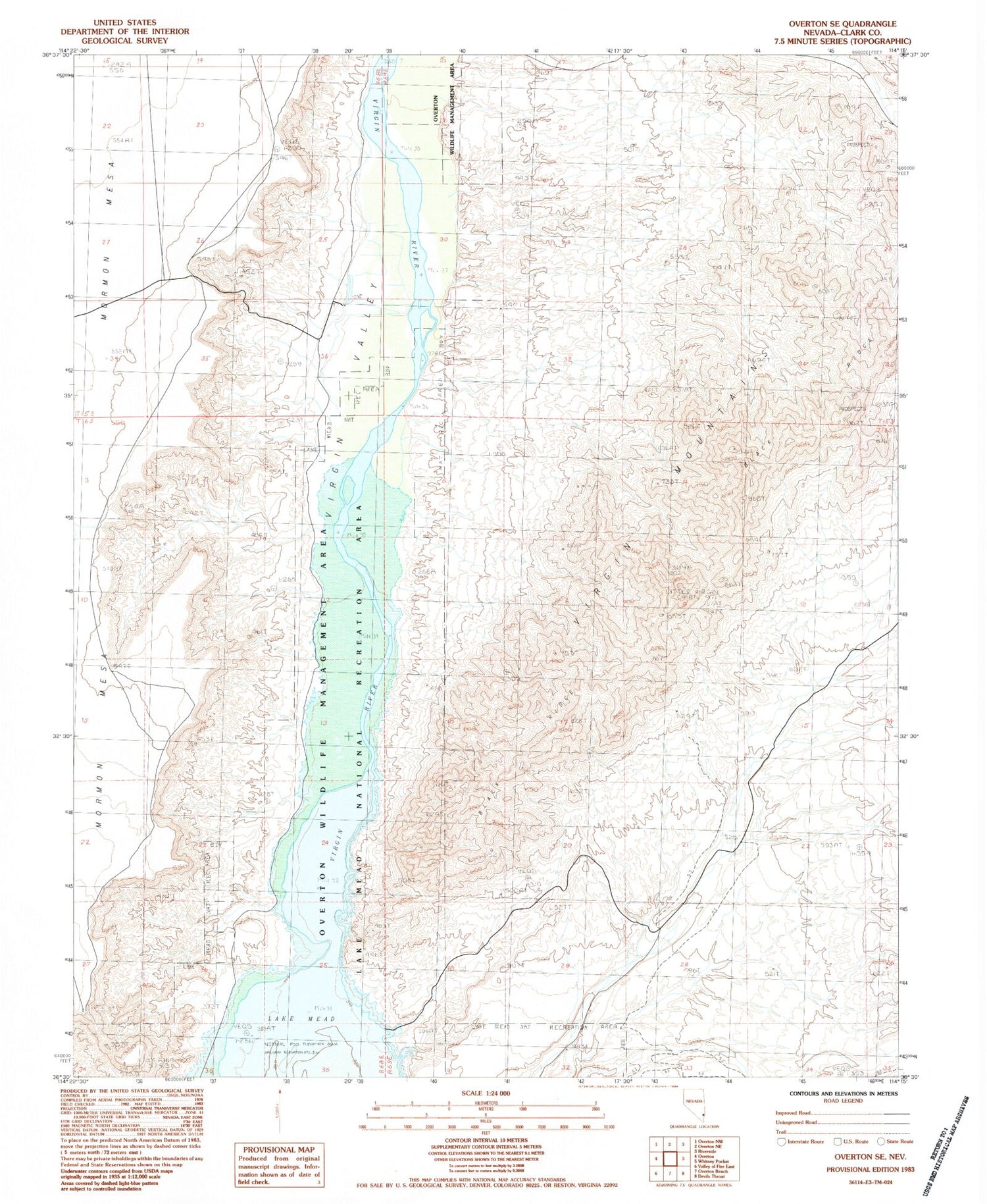 Classic USGS Overton SE Nevada 7.5'x7.5' Topo Map Image