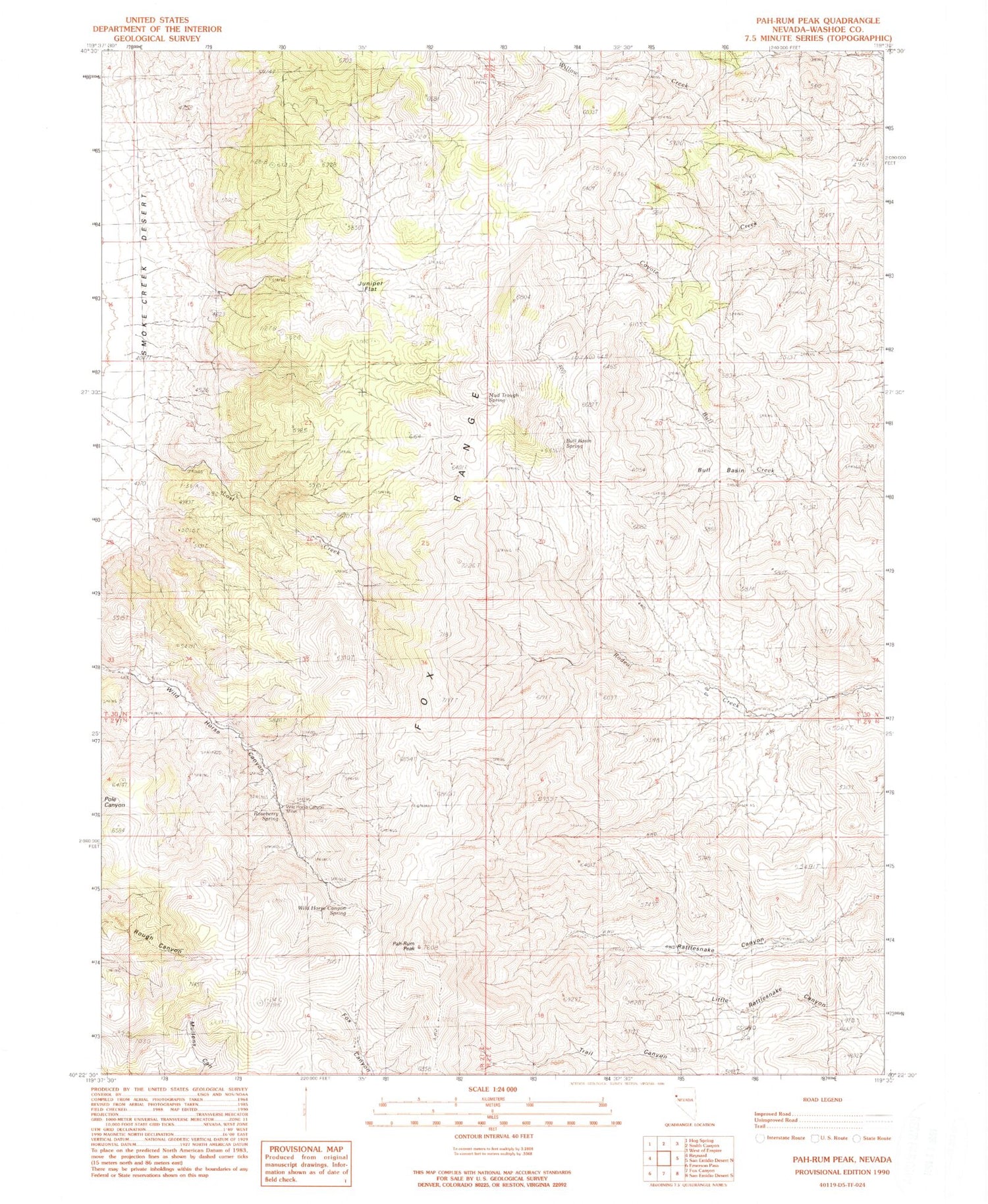 Classic USGS Pah-Rum Peak Nevada 7.5'x7.5' Topo Map Image