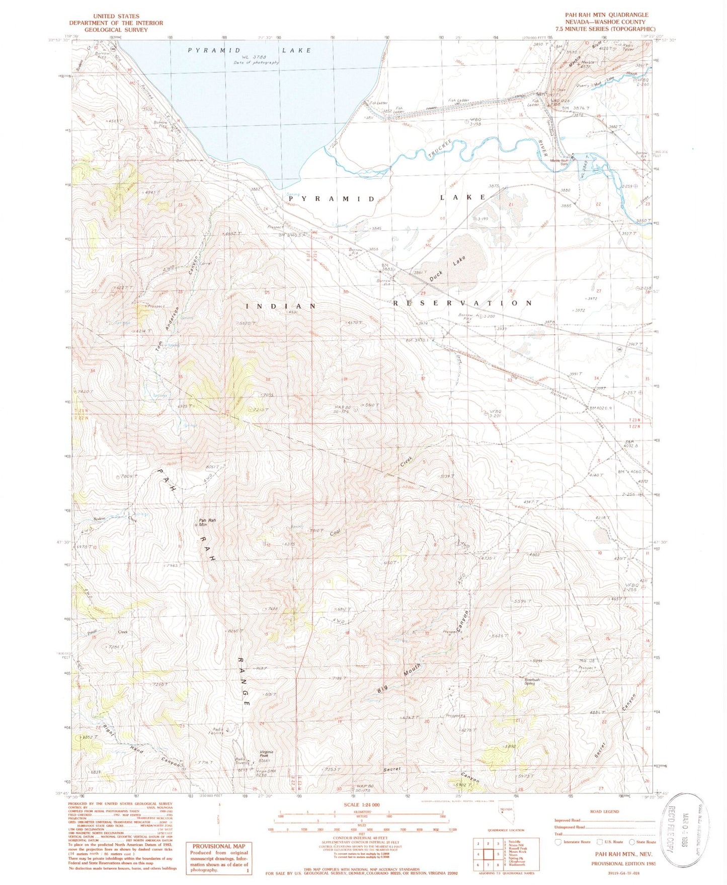Classic USGS Pah Rah Mountain Nevada 7.5'x7.5' Topo Map Image