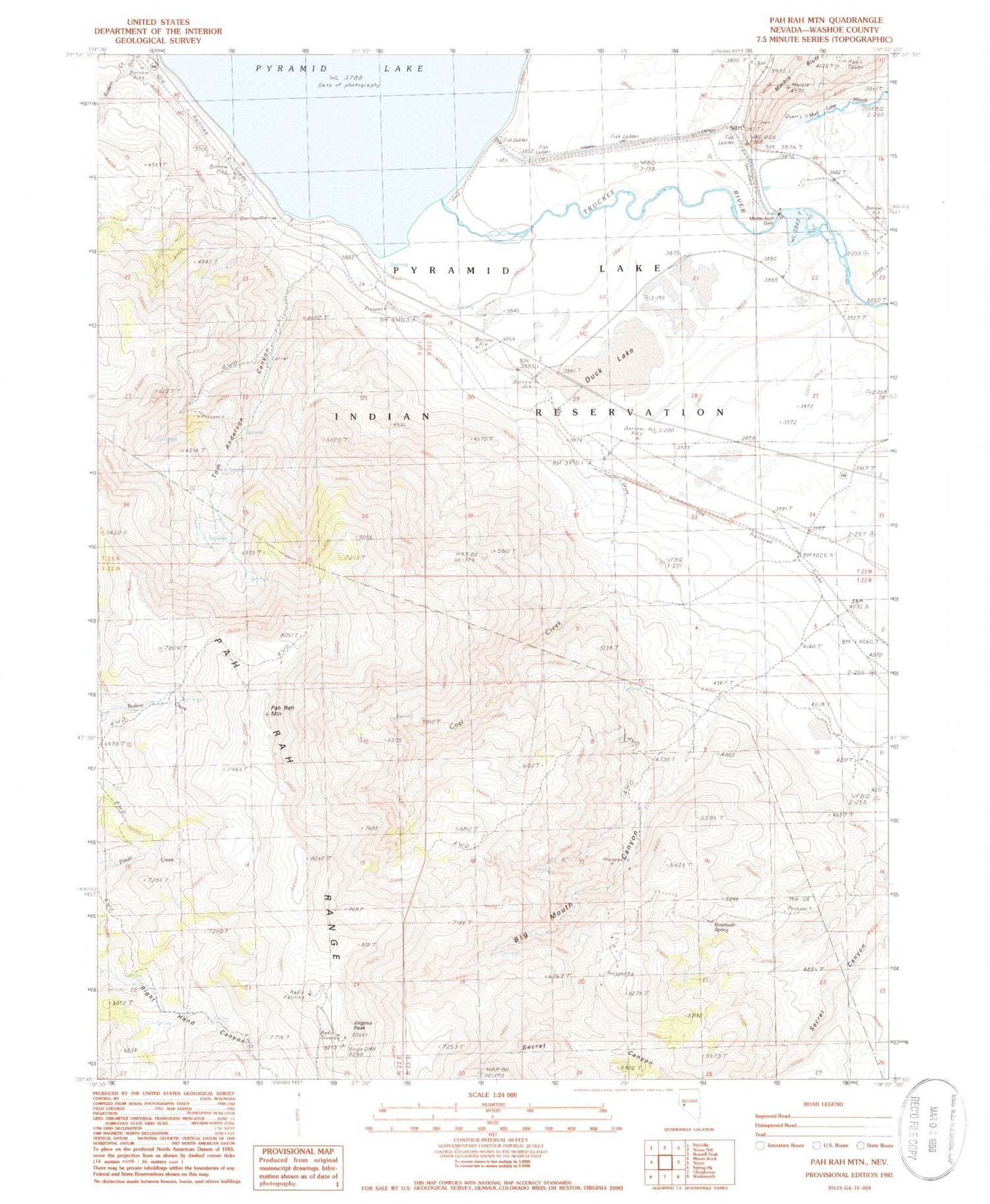 Classic USGS Pah Rah Mountain Nevada 7.5'x7.5' Topo Map Image