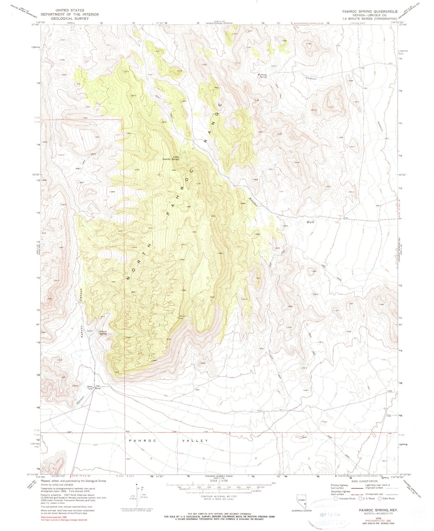 Classic USGS Pahroc Spring Nevada 7.5'x7.5' Topo Map Image